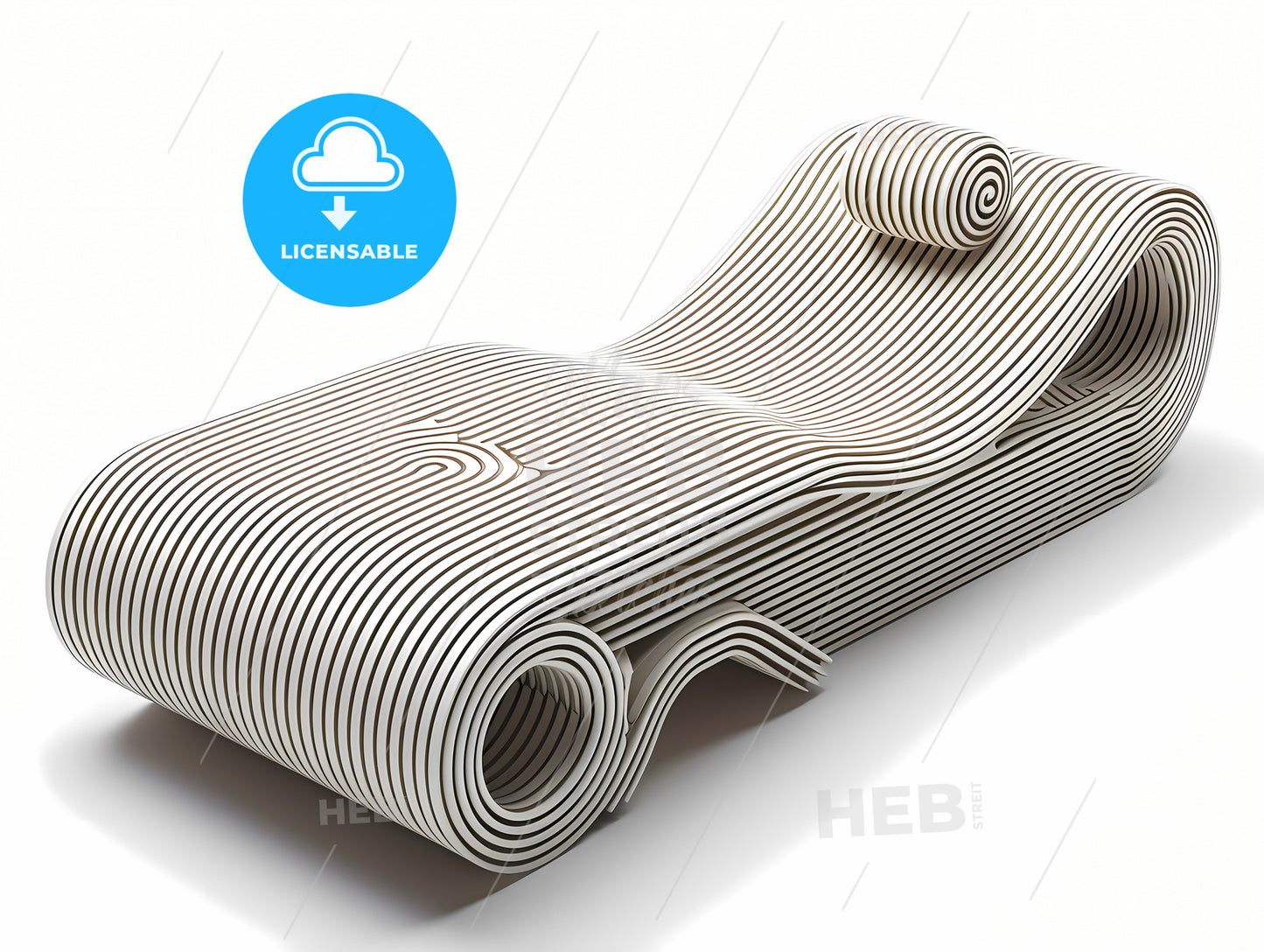 Line Drawing Of Minimal Futuristic Bench, A Black And White Striped Chair