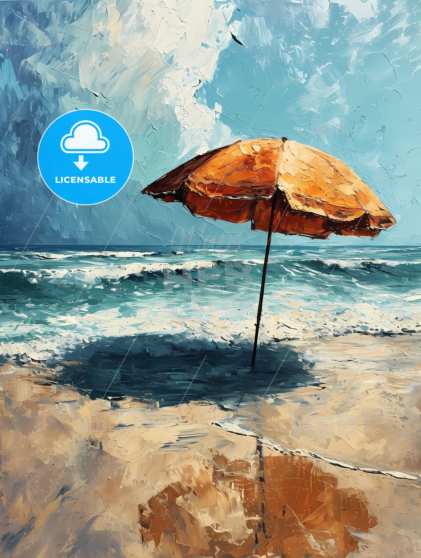 Virginia Beach Virginia Art Sketch, An Umbrella On A Beach