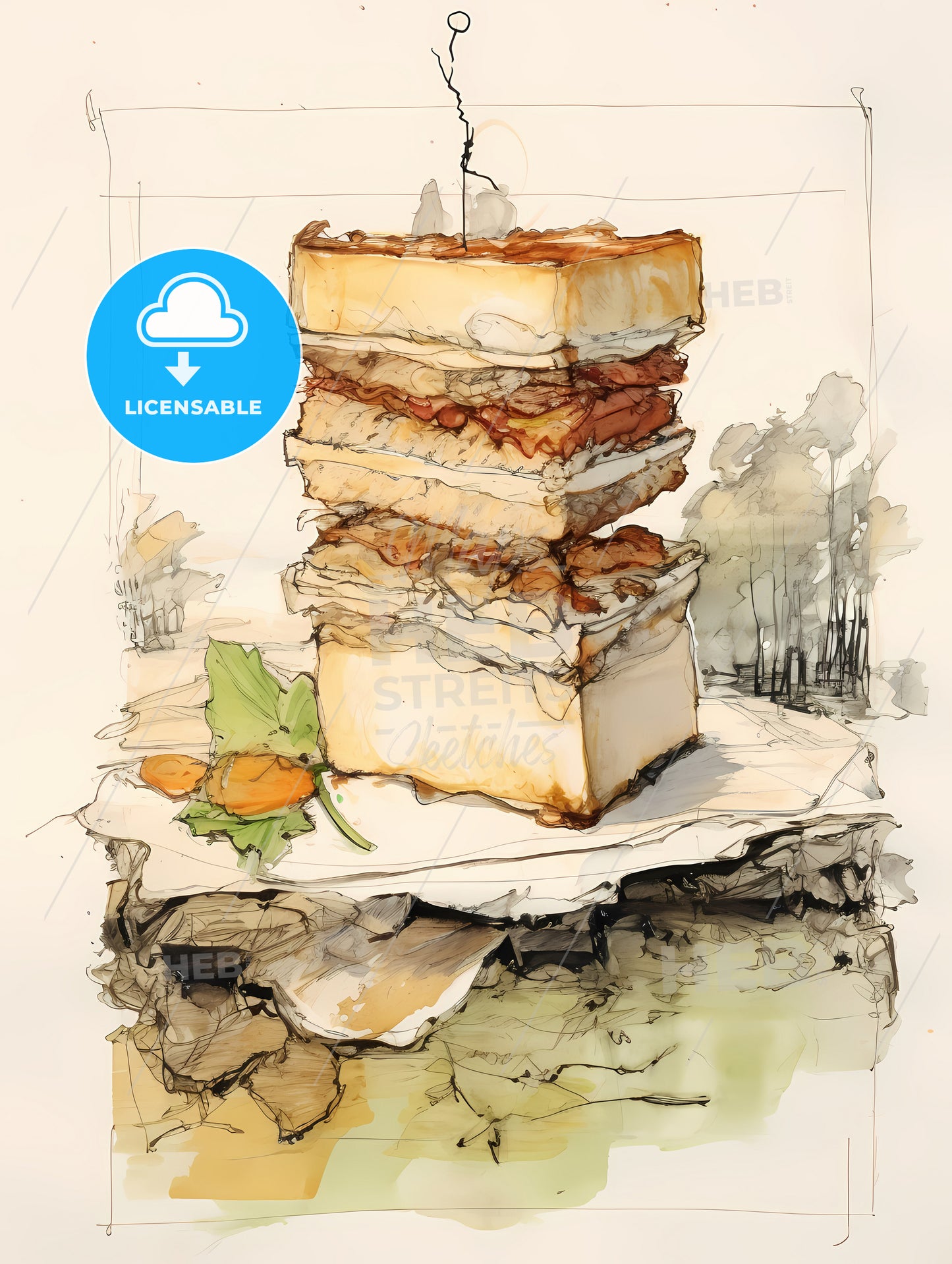 Illustration Of A Sandwich, A Painting Of A Sandwich
