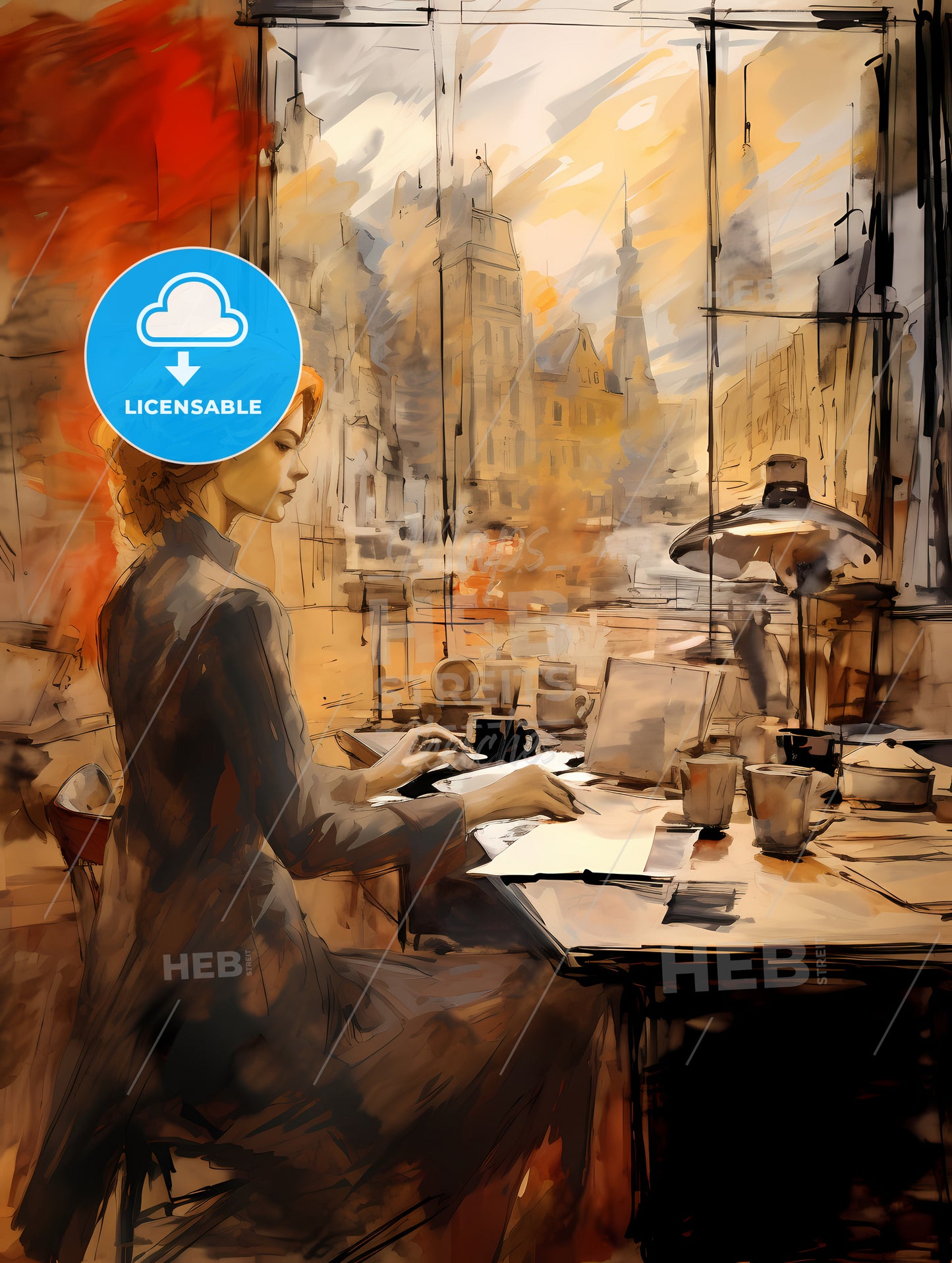 Woman Working At Loft Office, A Woman Sitting At A Desk