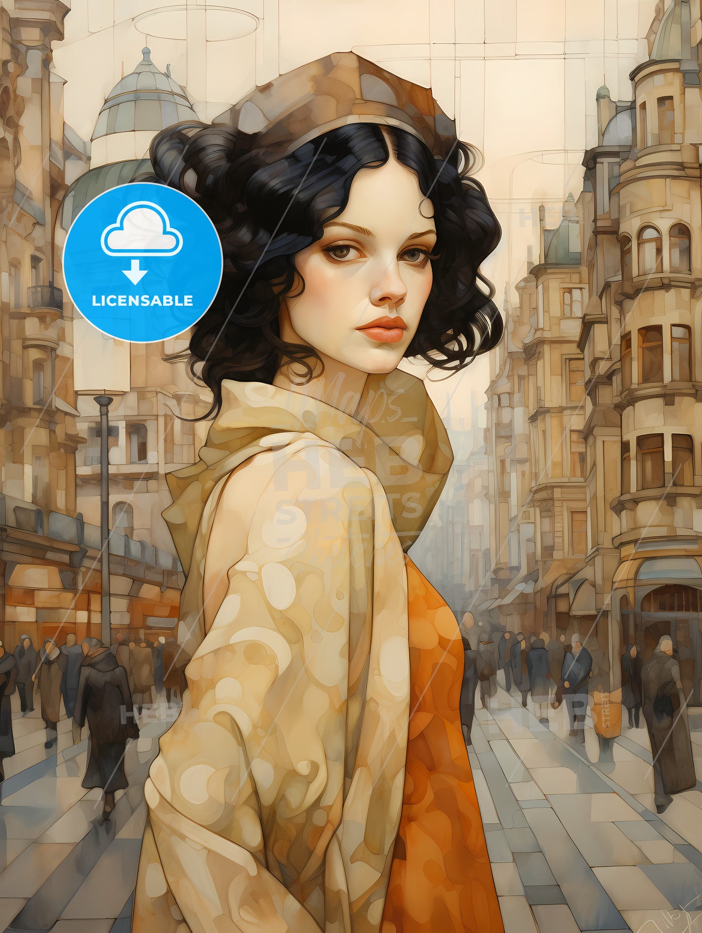 Art Deco Noveaux, A Woman In A City Street