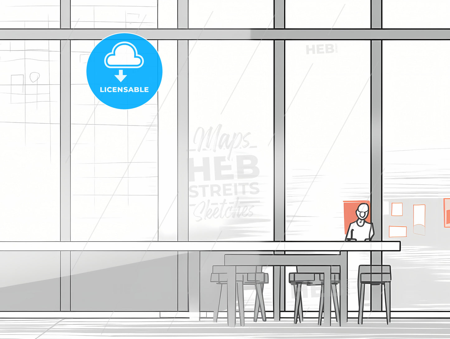 Pencil Sketch Of A Cell Phone Tablet, A Drawing Of A Man Standing In A Room With A Table And Chairs