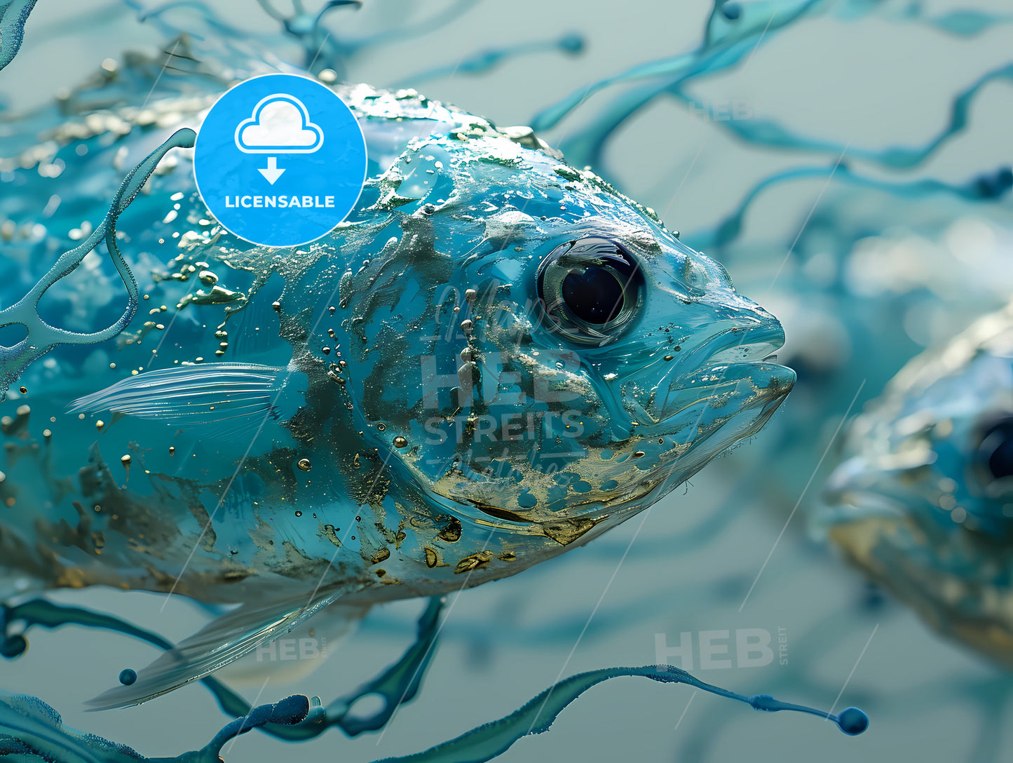 A Flying Fish Long Exposure Photography, A Blue Fish With Gold And Silver Paint