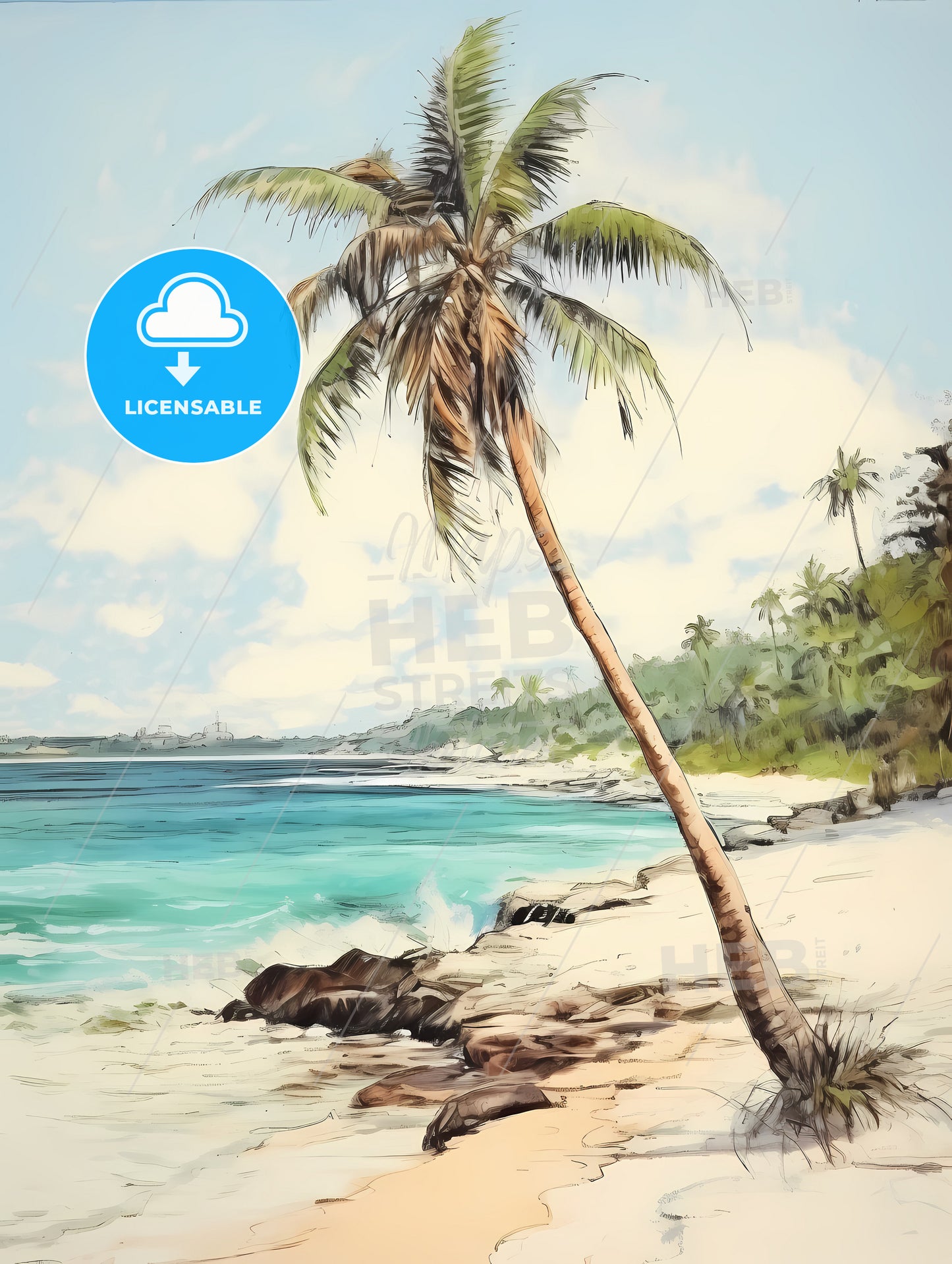 Palm Tree On Paradise Beach, A Palm Tree On A Beach