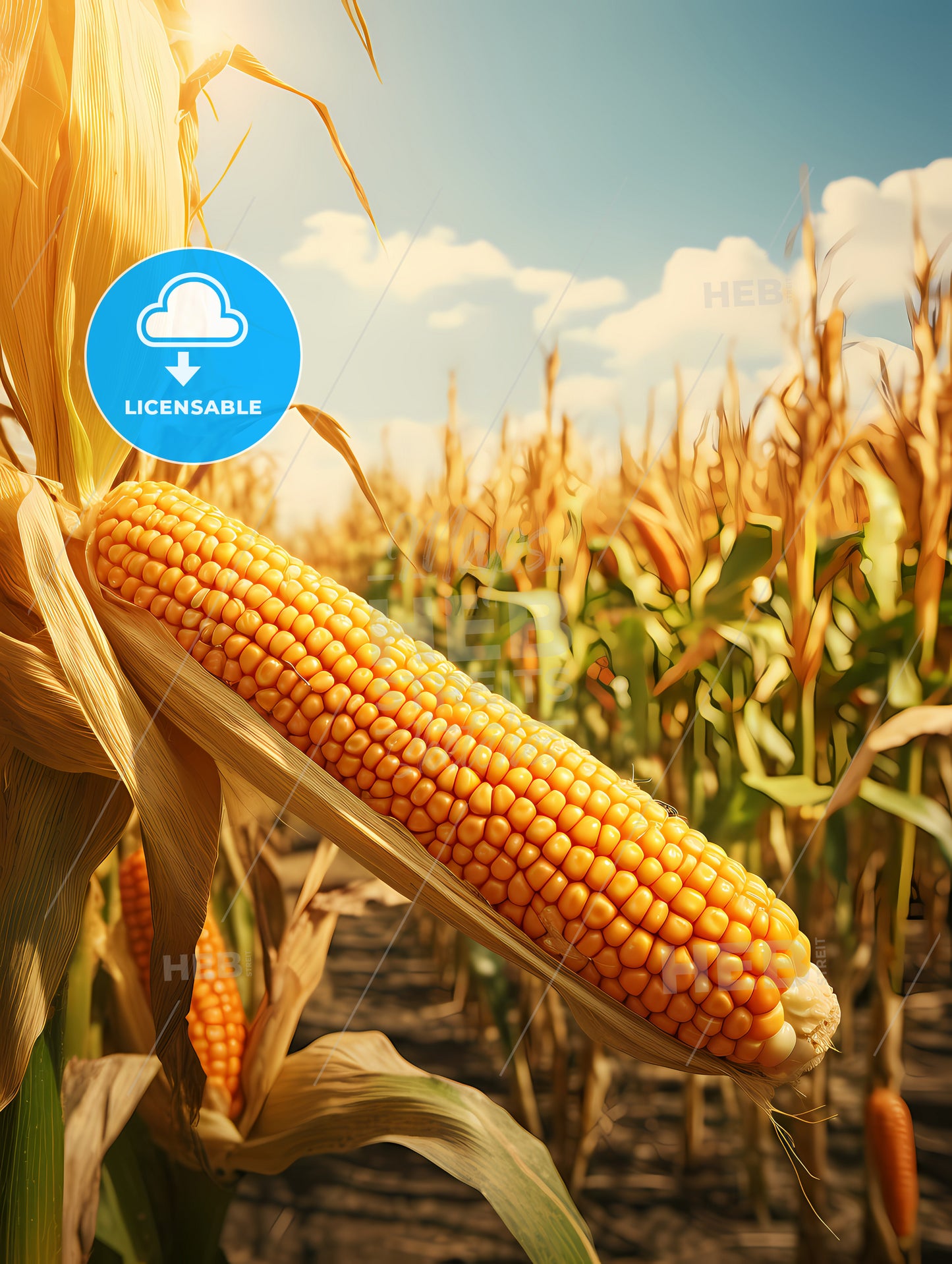 A Field Of Ripe Corn, A Corn On The Cob