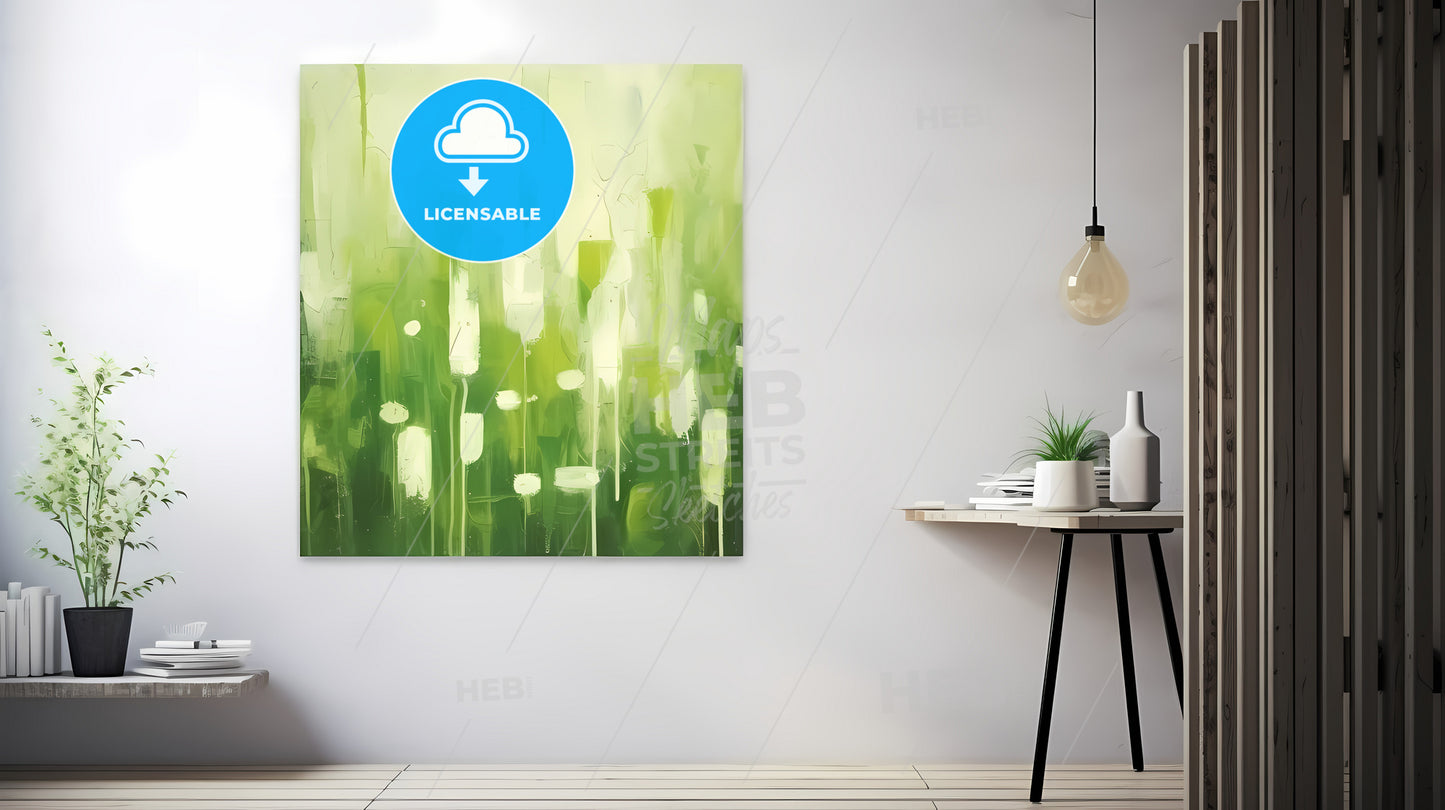 Abstract In Green Forest, A Painting On A Wall