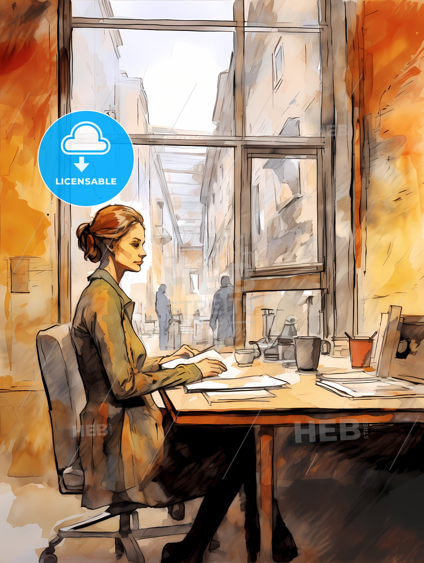 Woman Working At Loft Office, A Woman Sitting At A Desk