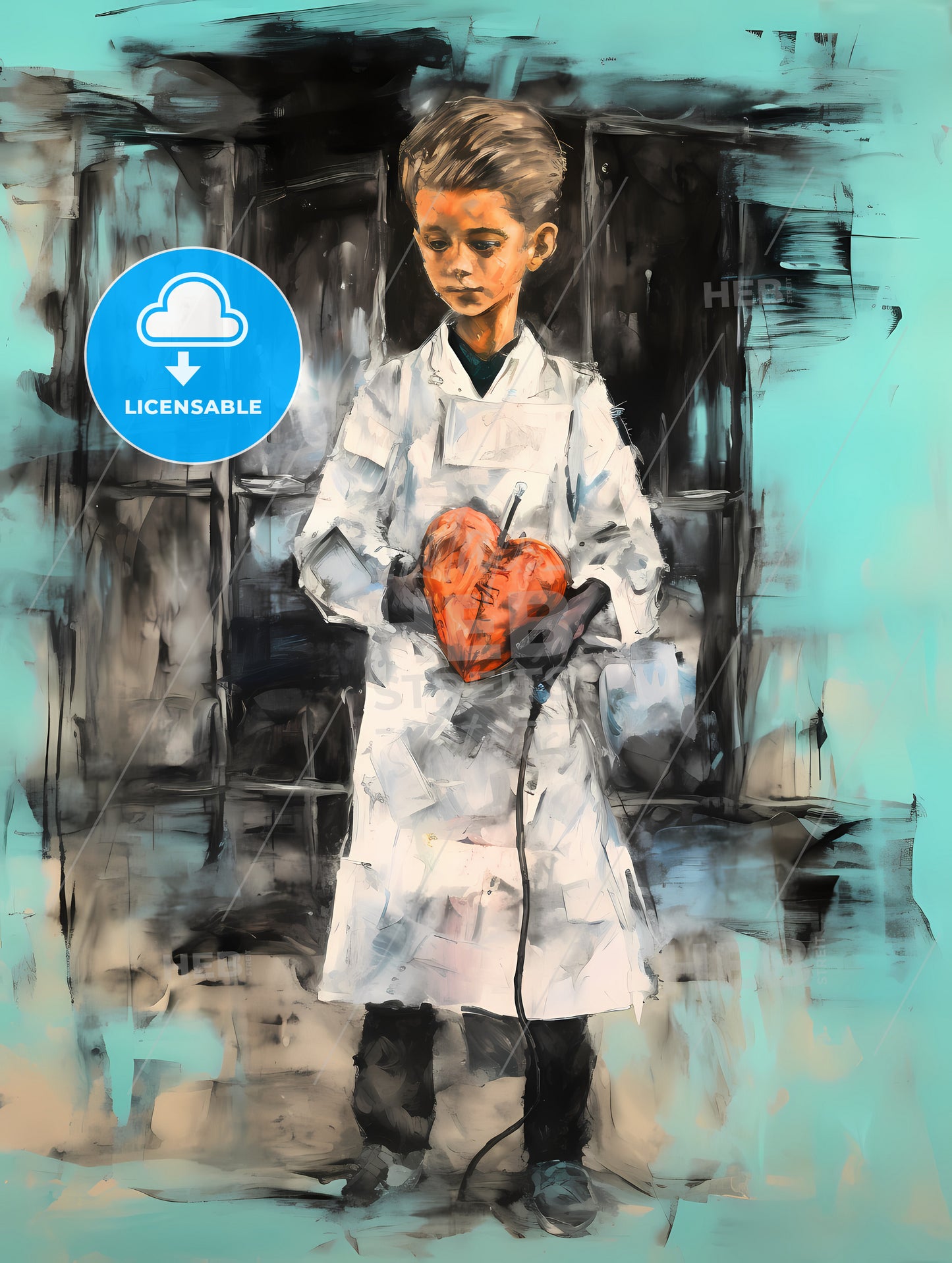 Kid Dressed As A Doctor, A Boy In A White Coat Holding A Heart