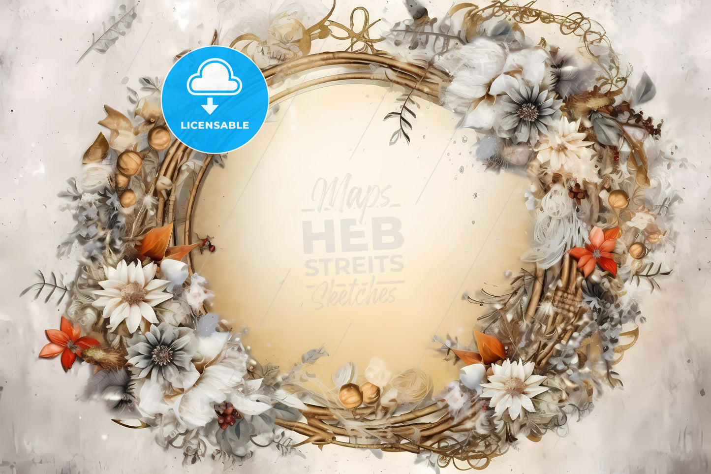 Fantasy Christmas Frame, A Circular Frame With Flowers