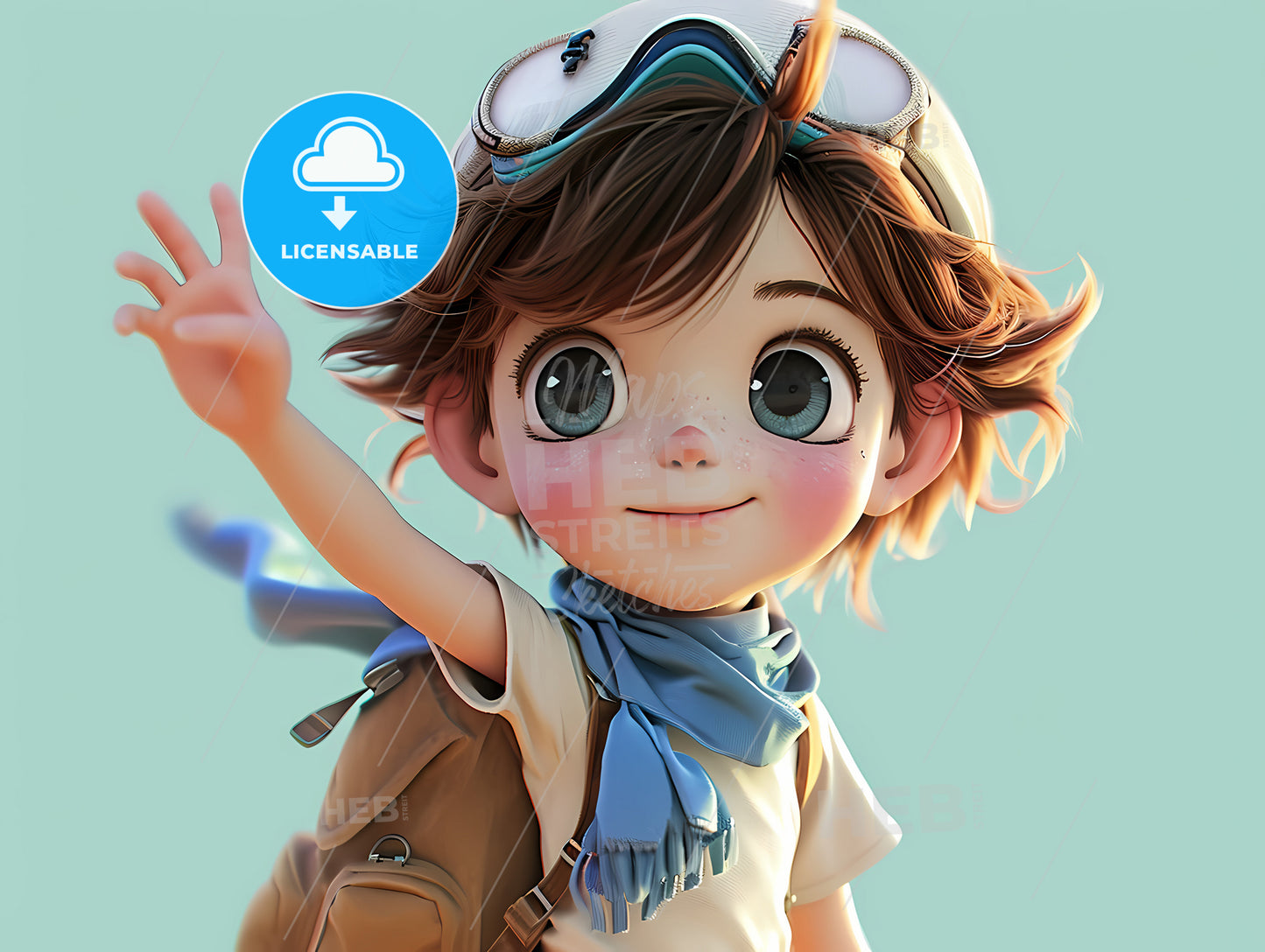 10-Year-Old Girl,White Background, A Cartoon Of A Boy Waving