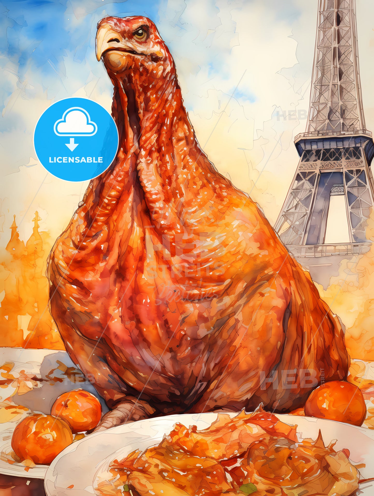 Thanksgiving Turkey, A Chicken With A Large Head And A Large Head With Oranges