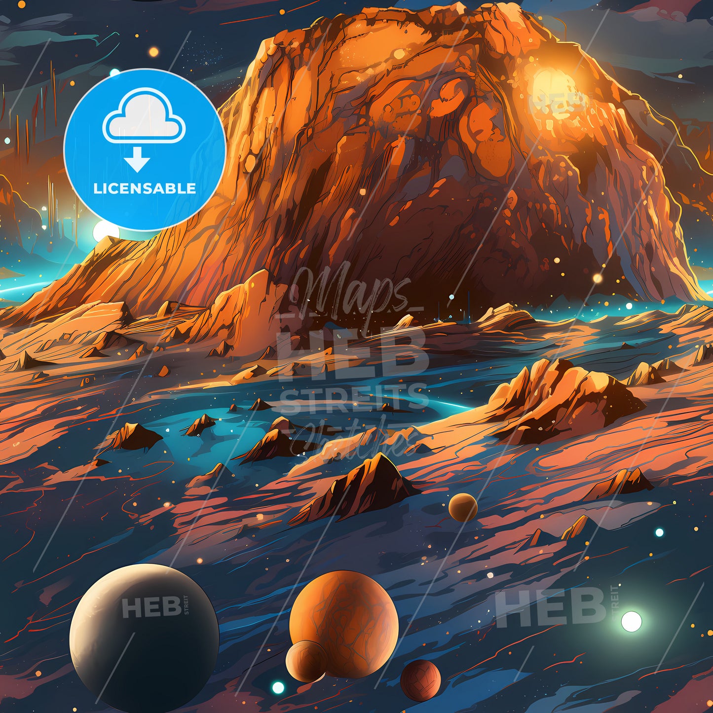Cosmic Space Seamless Pattern, A Large Rock In The Sky