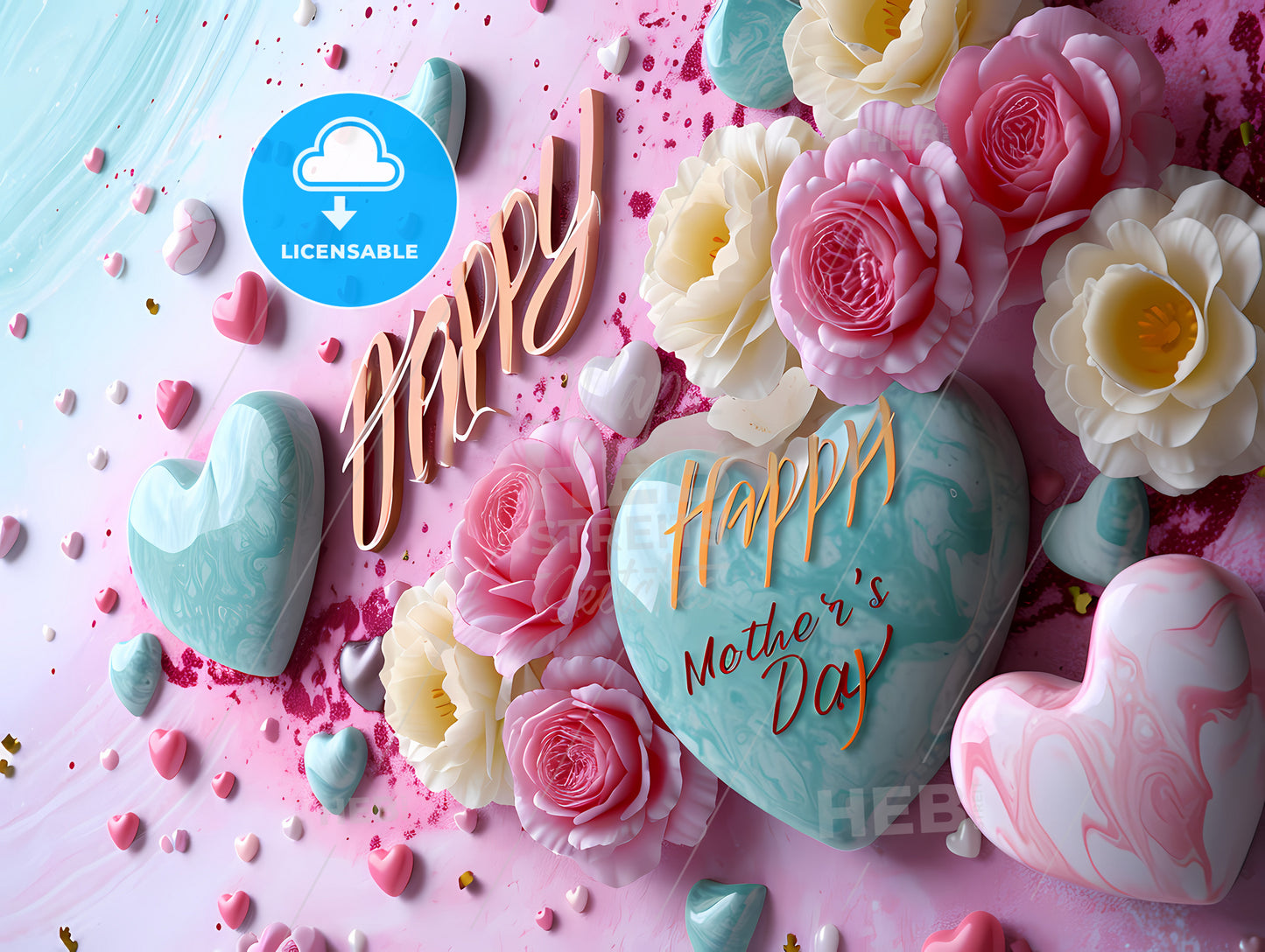 Happy Mother's Day Greeting Card, A Heart Shaped Objects With Flowers