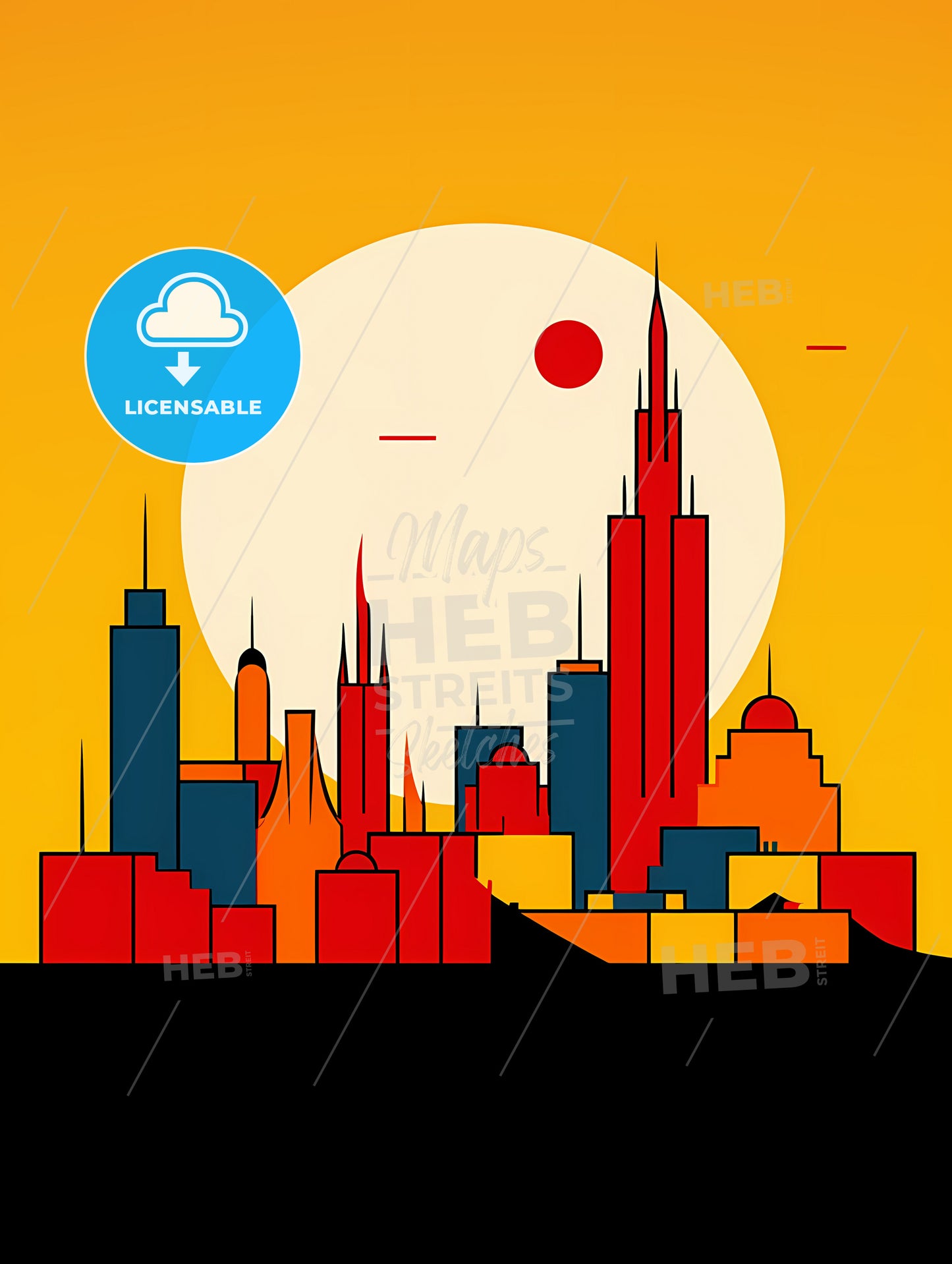 Minimalist Mexico City Skyline, A City Skyline With A Sun Behind It