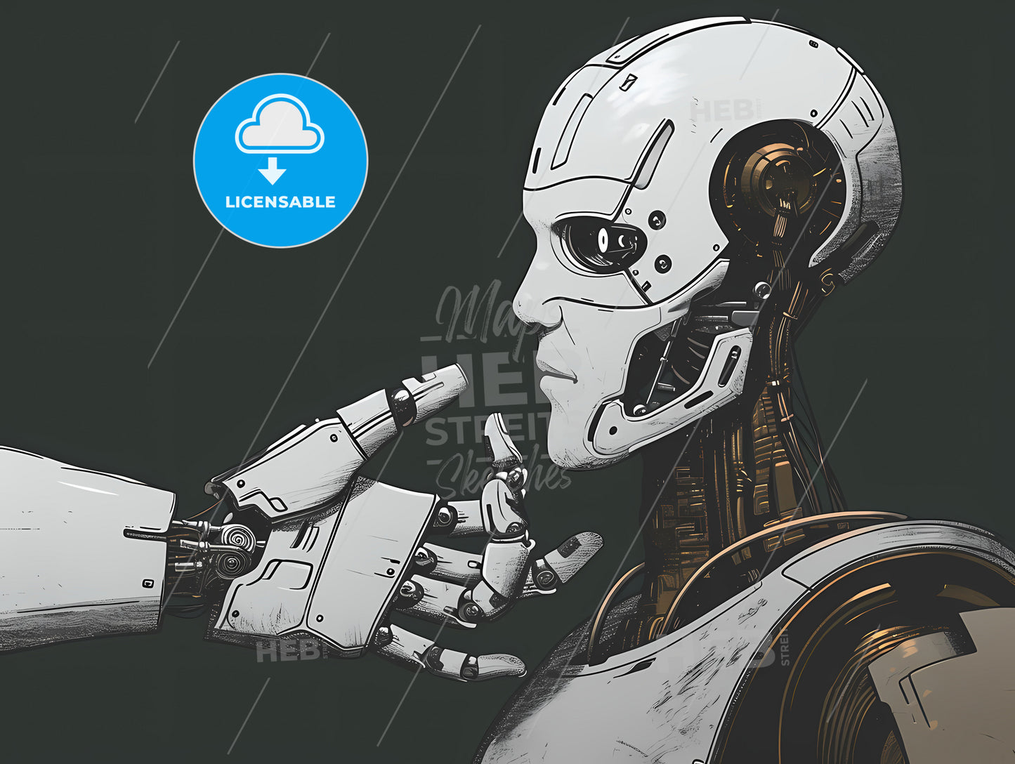 Humand Hand And Roboter Hand, A Robot Touching A Hand