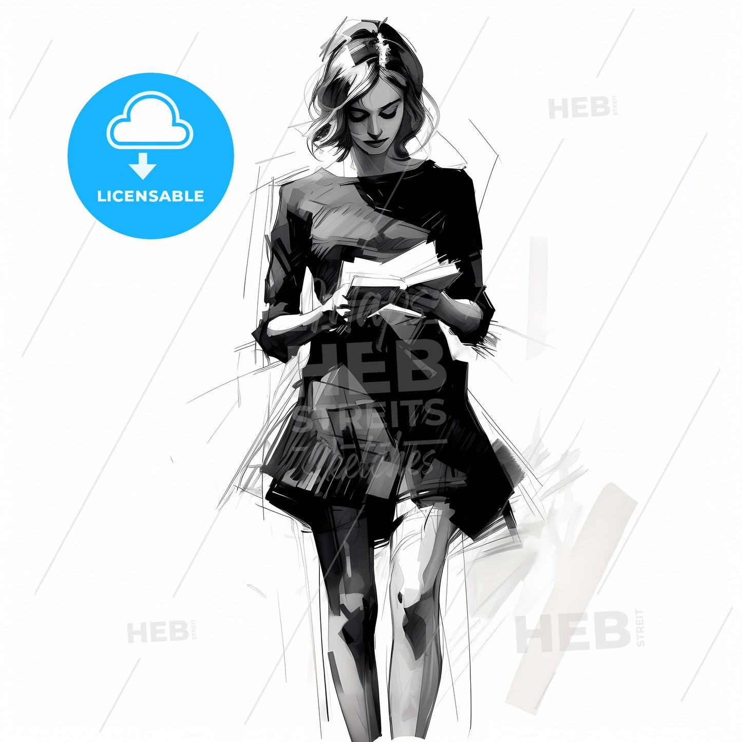 A Dynamic Sketch, A Woman Reading A Book