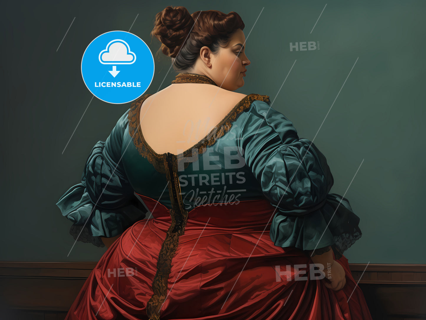 Full-Figured Woman Rear View, A Woman In A Dress