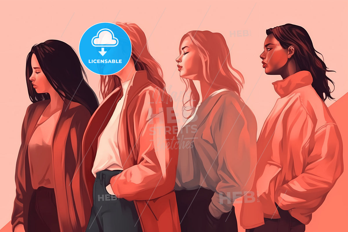 Group Of Women, A Group Of Women Standing In A Line