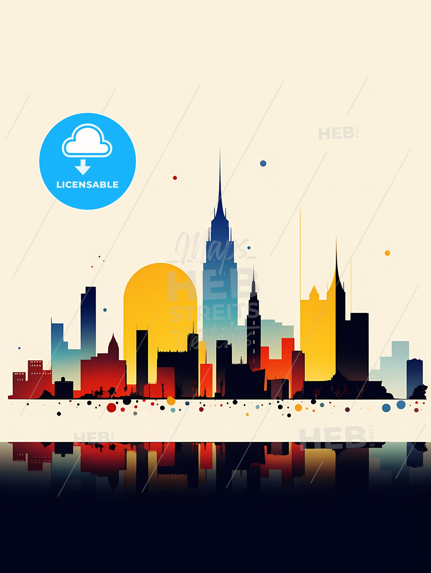 Minimalist Barcelona Skyline, A Colorful City Skyline With A Reflection