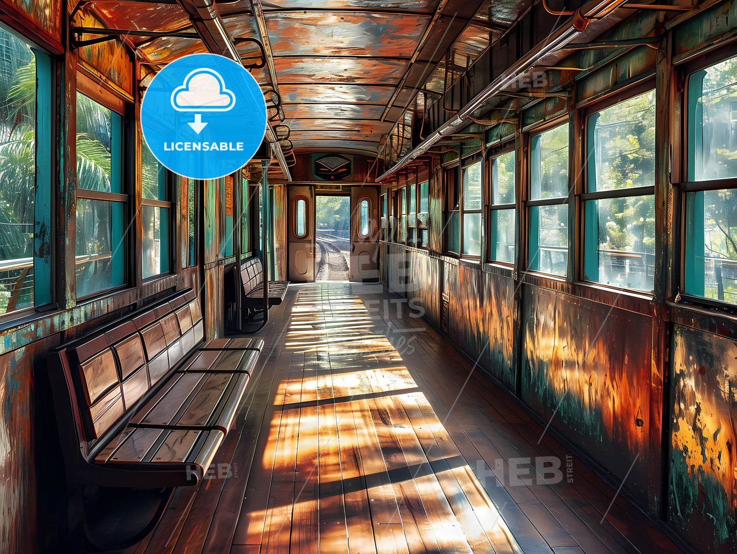 Passengers Sat Comfortably, A Train With Benches And Windows