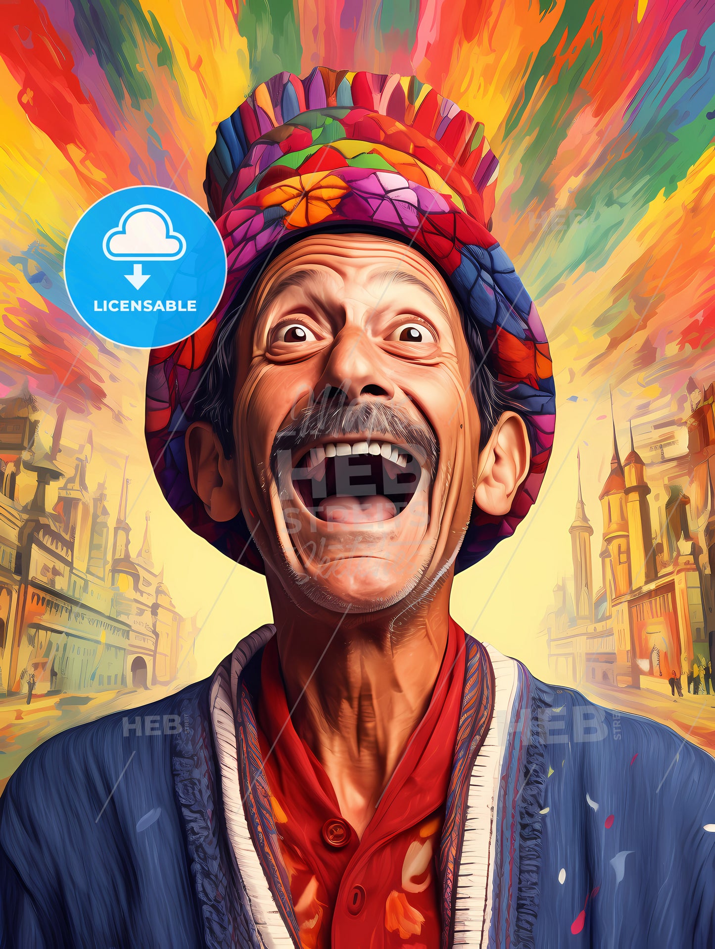 Happy Suprised Man Wearing Santa Hat, A Man Wearing A Colorful Hat