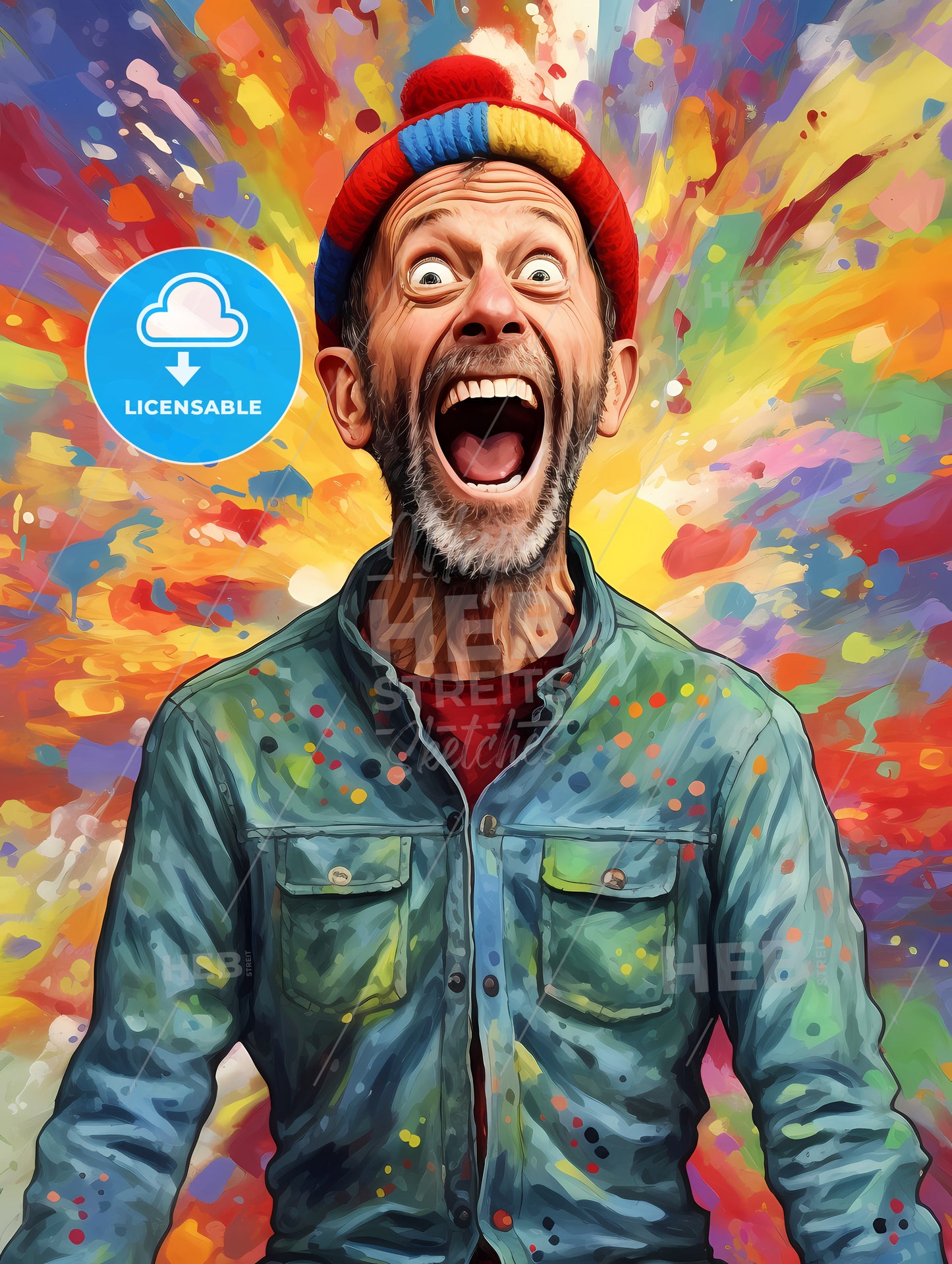 Happy Suprised Man Wearing Santa Hat, A Man With His Mouth Open