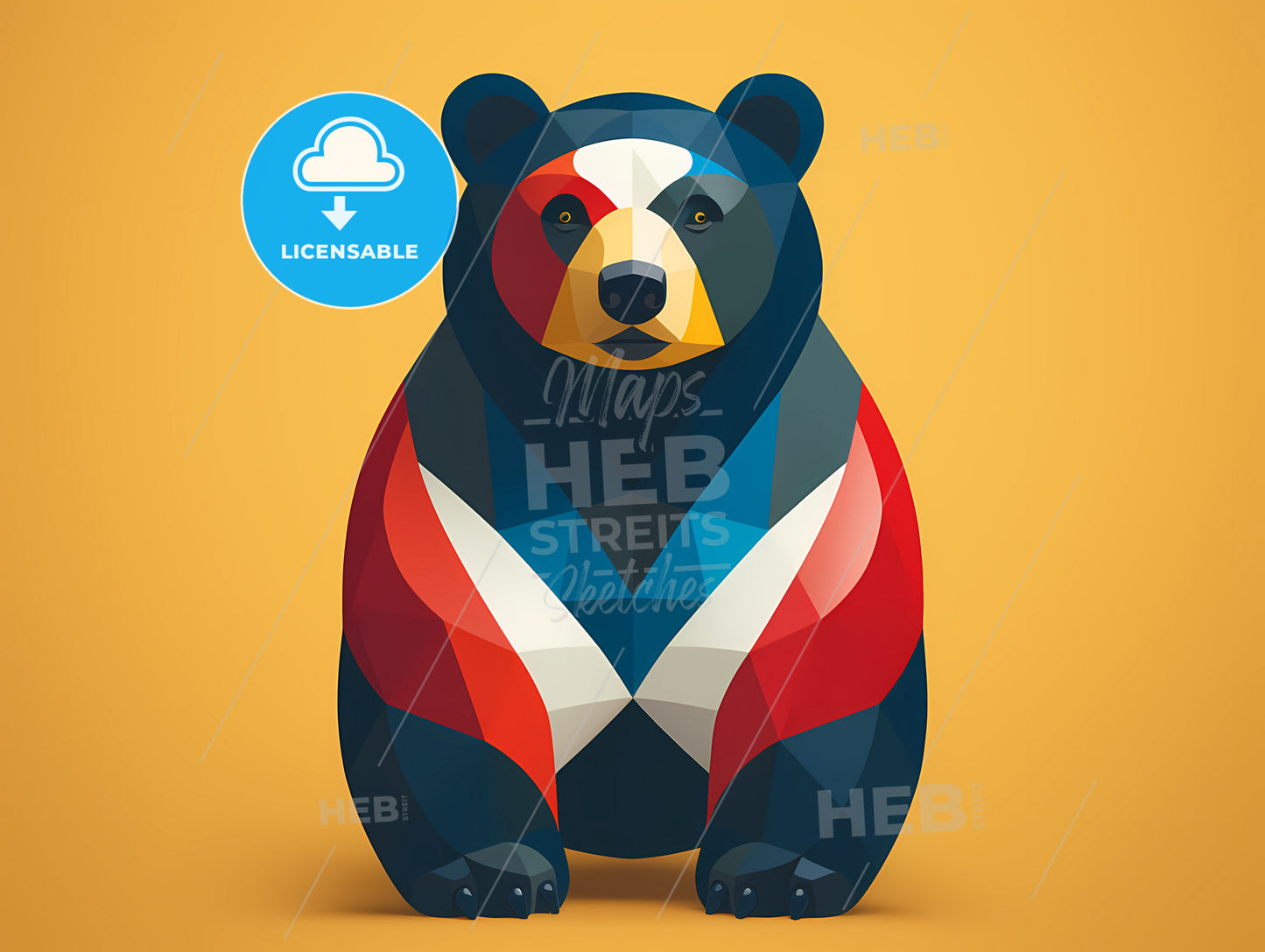 Minimalist Bear Line Art, A Colorful Bear With A Yellow Background