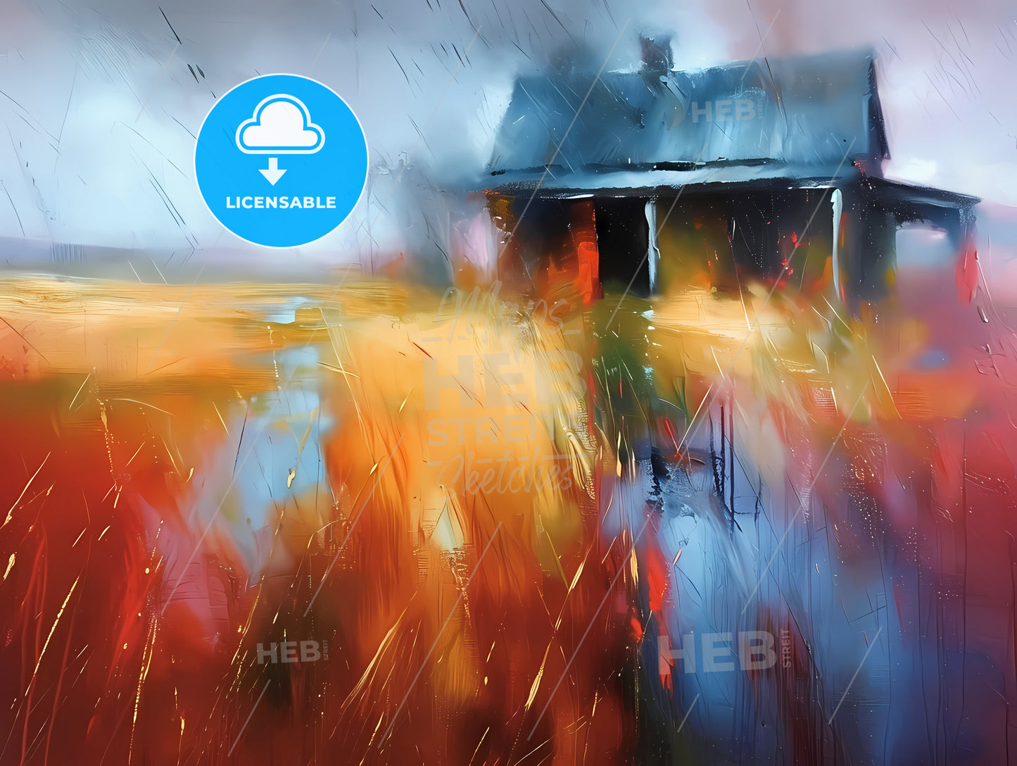 Abstract Oil Painting, Abstract, Contemporary Art, A House In A Field