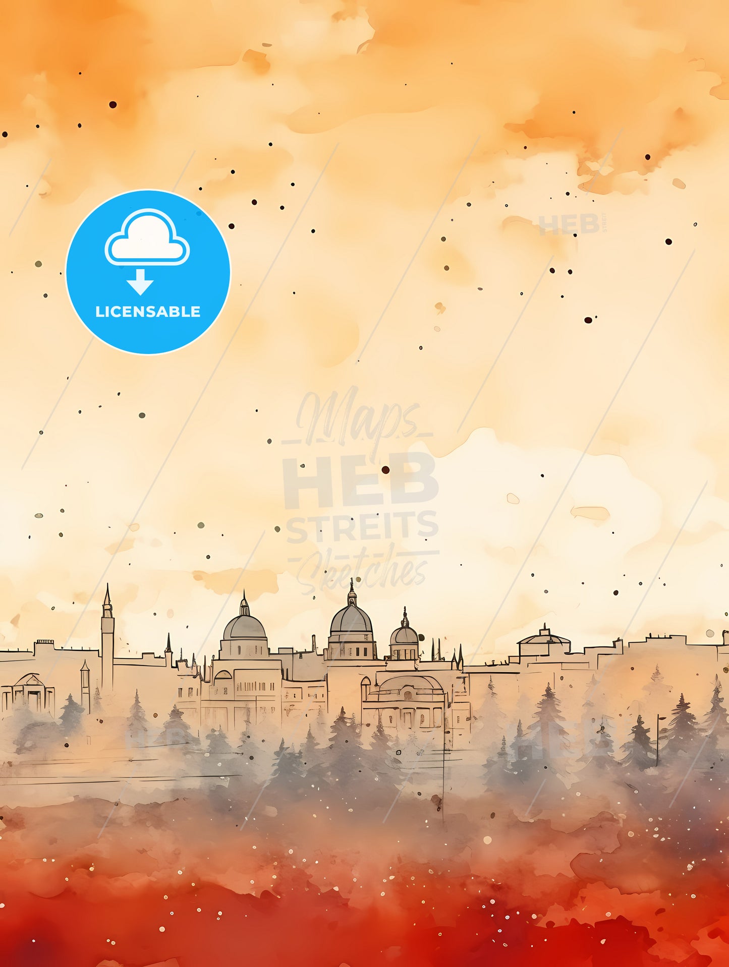 Minimal Christmas Background, A Watercolor Of A City