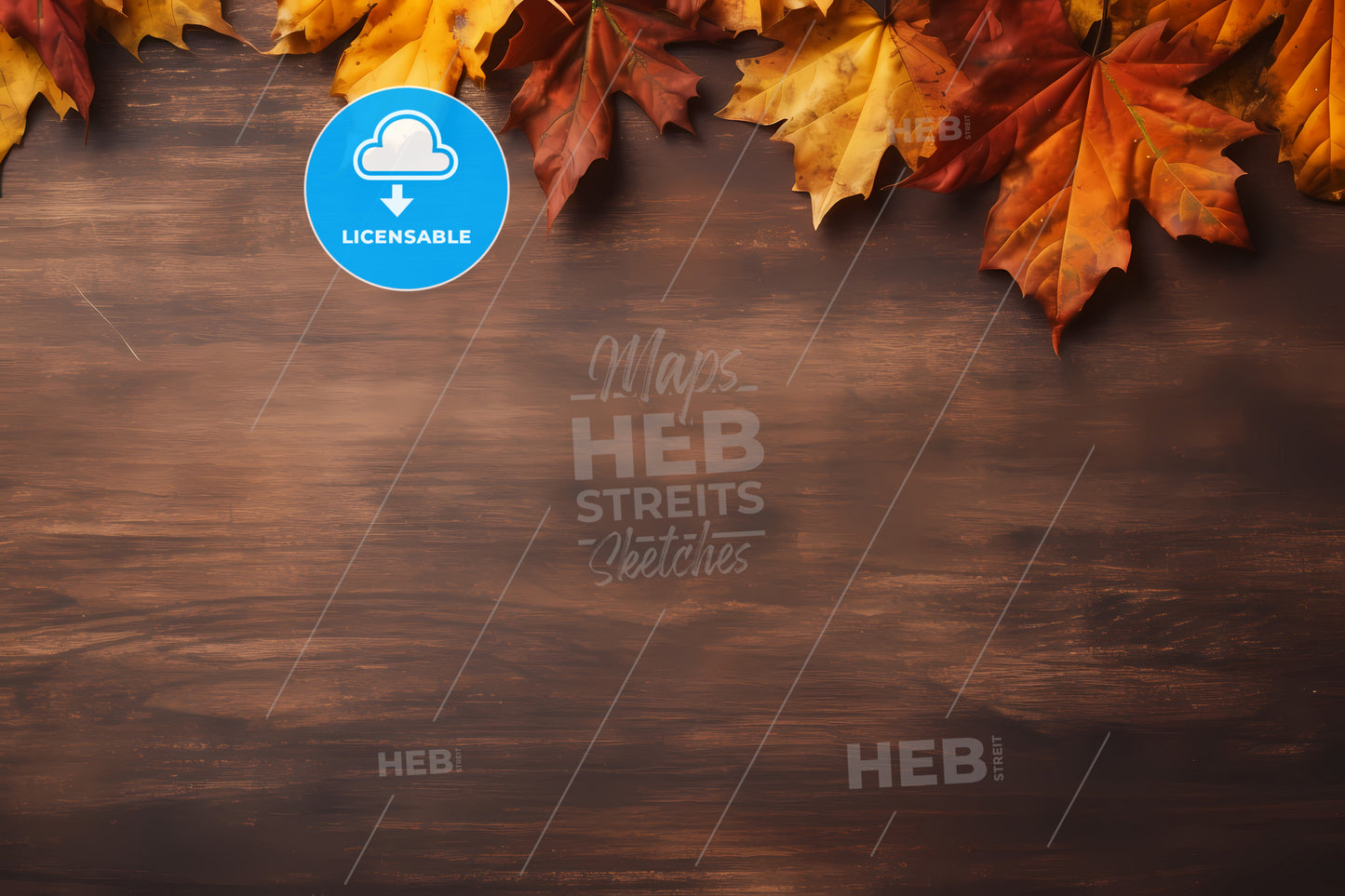 Autumn Background With Copy Space, A Group Of Leaves On A Wood Surface