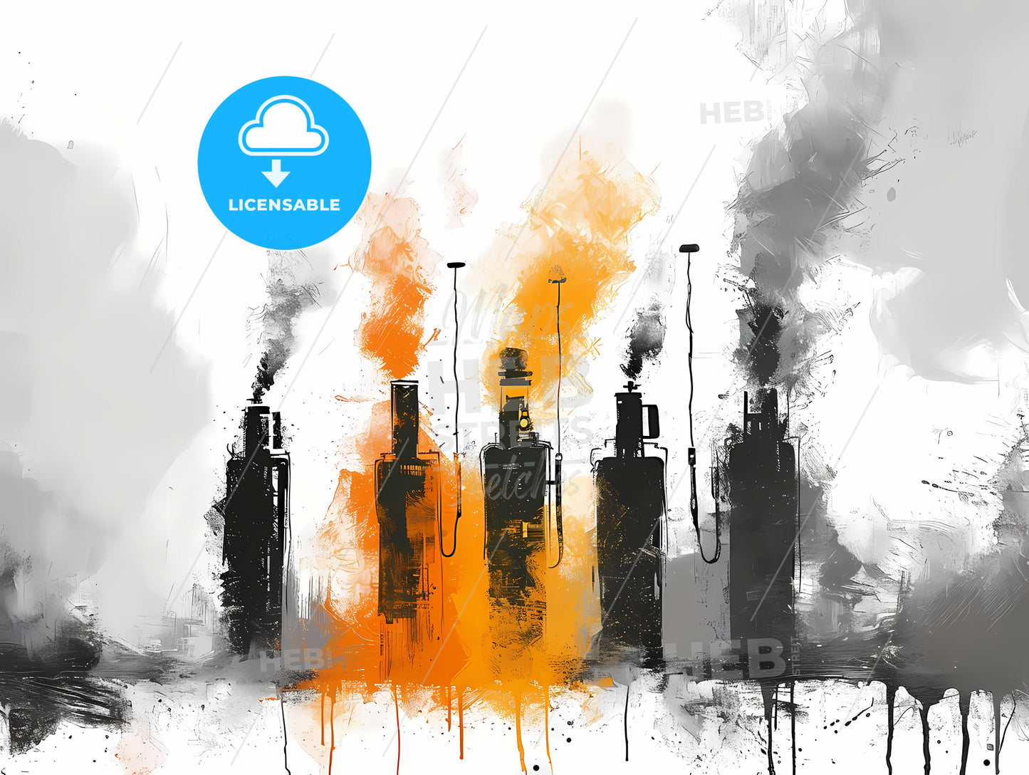 A Sketch Showing Designs Of Electric Cooker, A Group Of Black And Orange Pipes With Smoke Coming Out Of Them