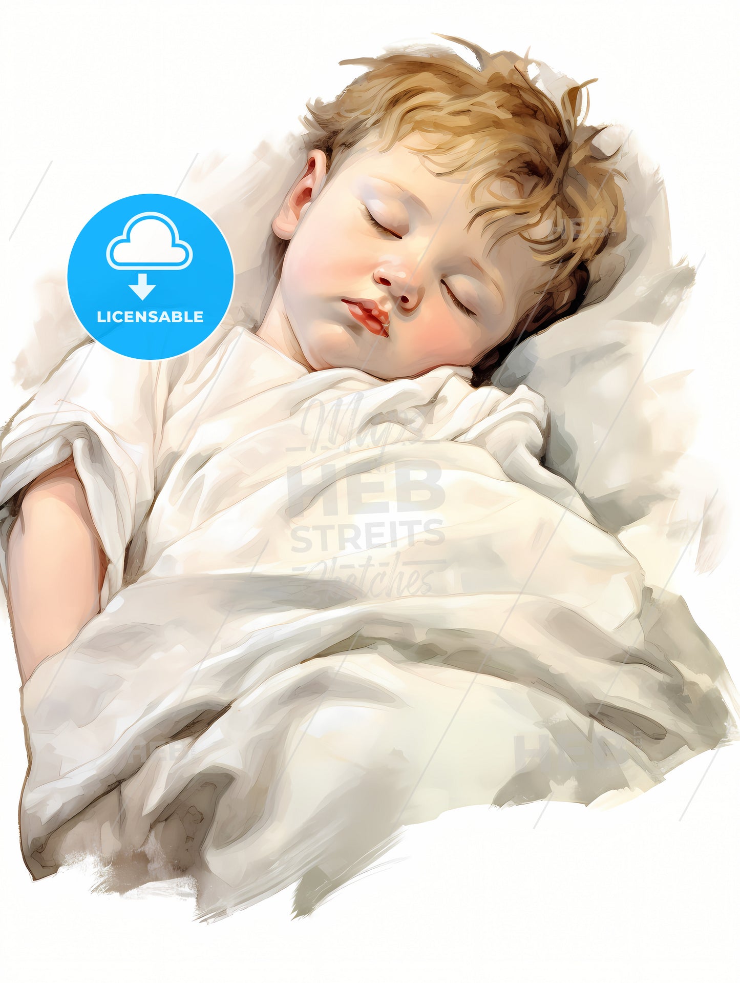 Baby Sleeping In A White Blanket, A Child Sleeping In A Blanket