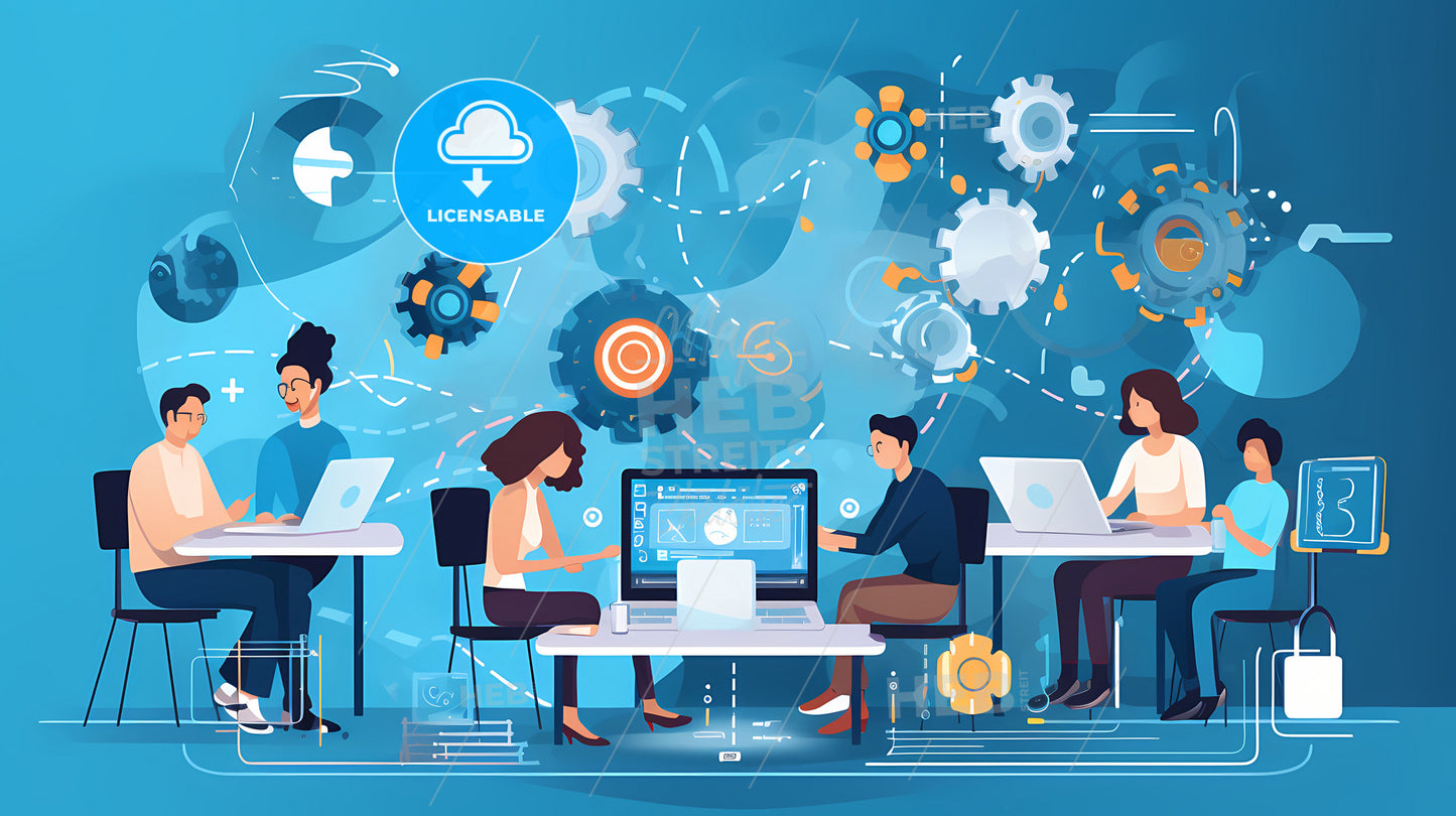 Optimizing Content, A Group Of People Sitting At Tables With Laptops