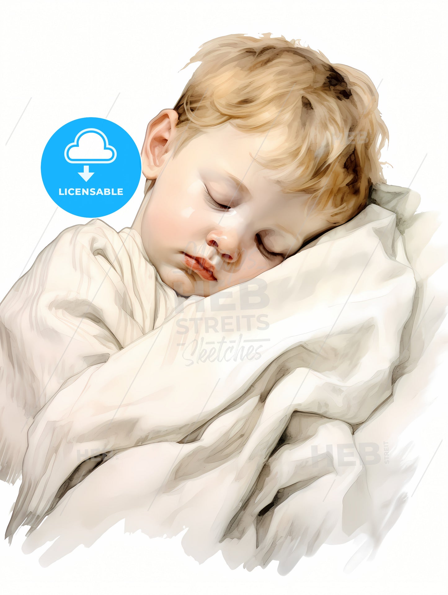 Baby Sleeping In A White Blanket, A Child Sleeping In A Blanket