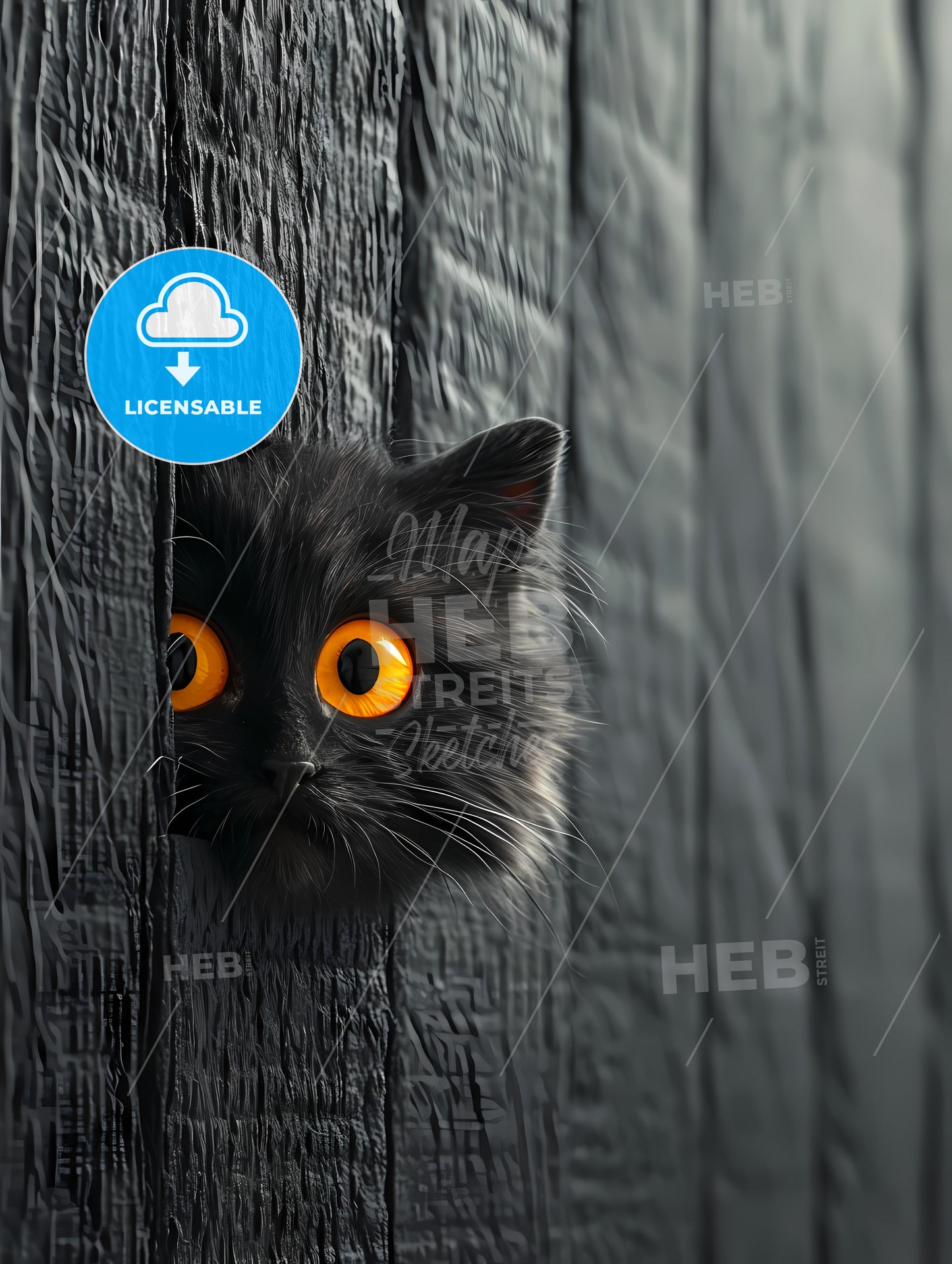 A Pair Of Animated Eyes, A Cat With Yellow Eyes Peeking Out Of A Wall