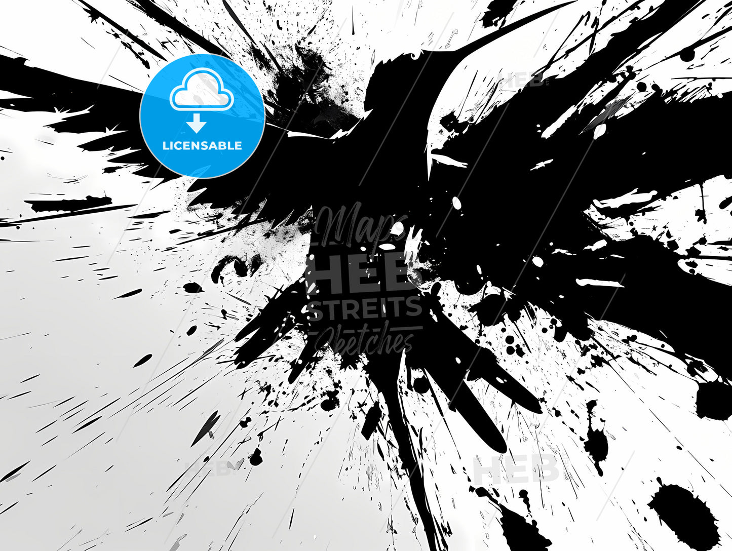 The Vector Image Of The Humming, A Black Bird With Black Paint Splashes