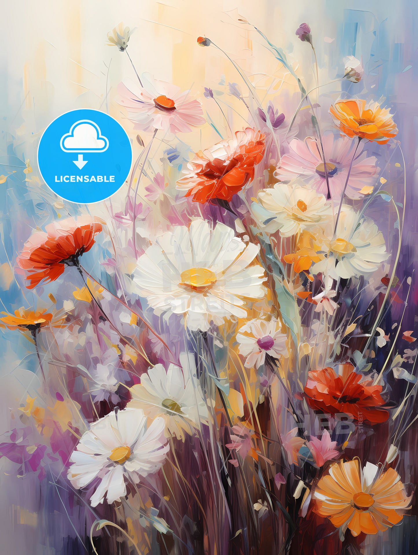 In A Sea Of Flowers, A Painting Of Flowers In A Field