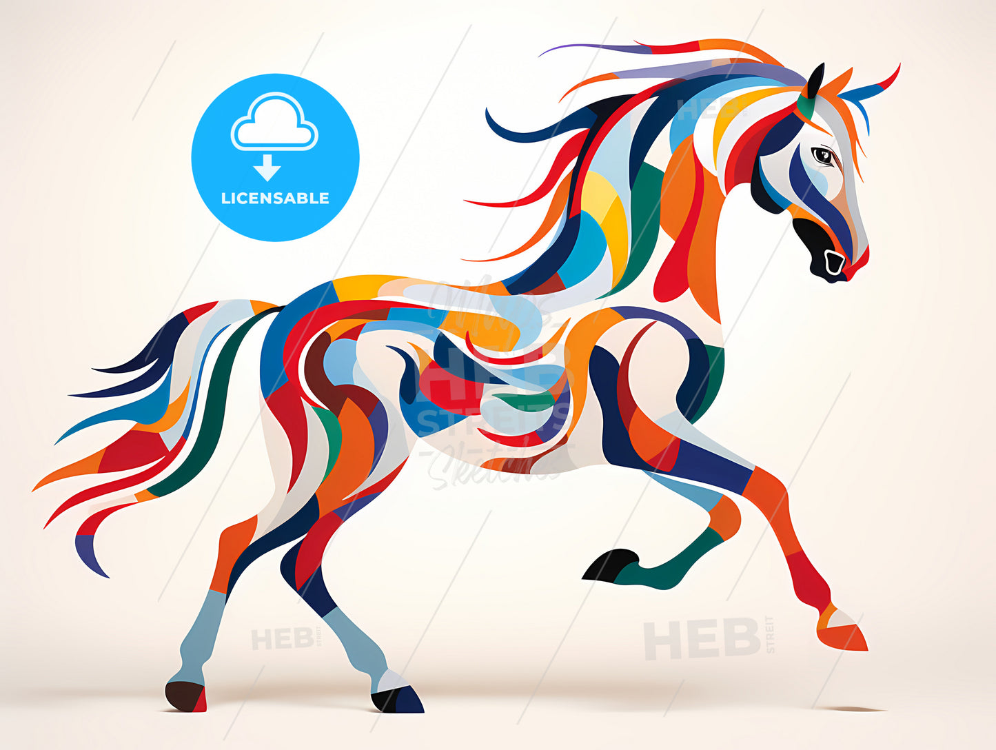Minimalist Horse Line Art, A Colorful Horse With Long Mane