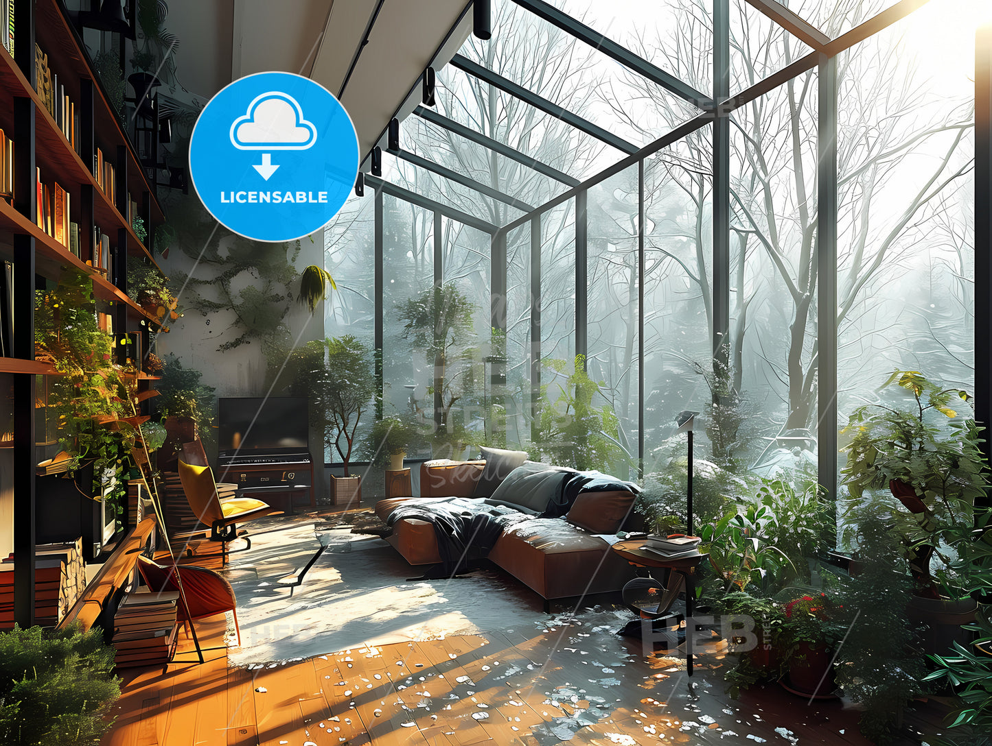 Comfortable Living Room, A Room With A Couch And Plants In It