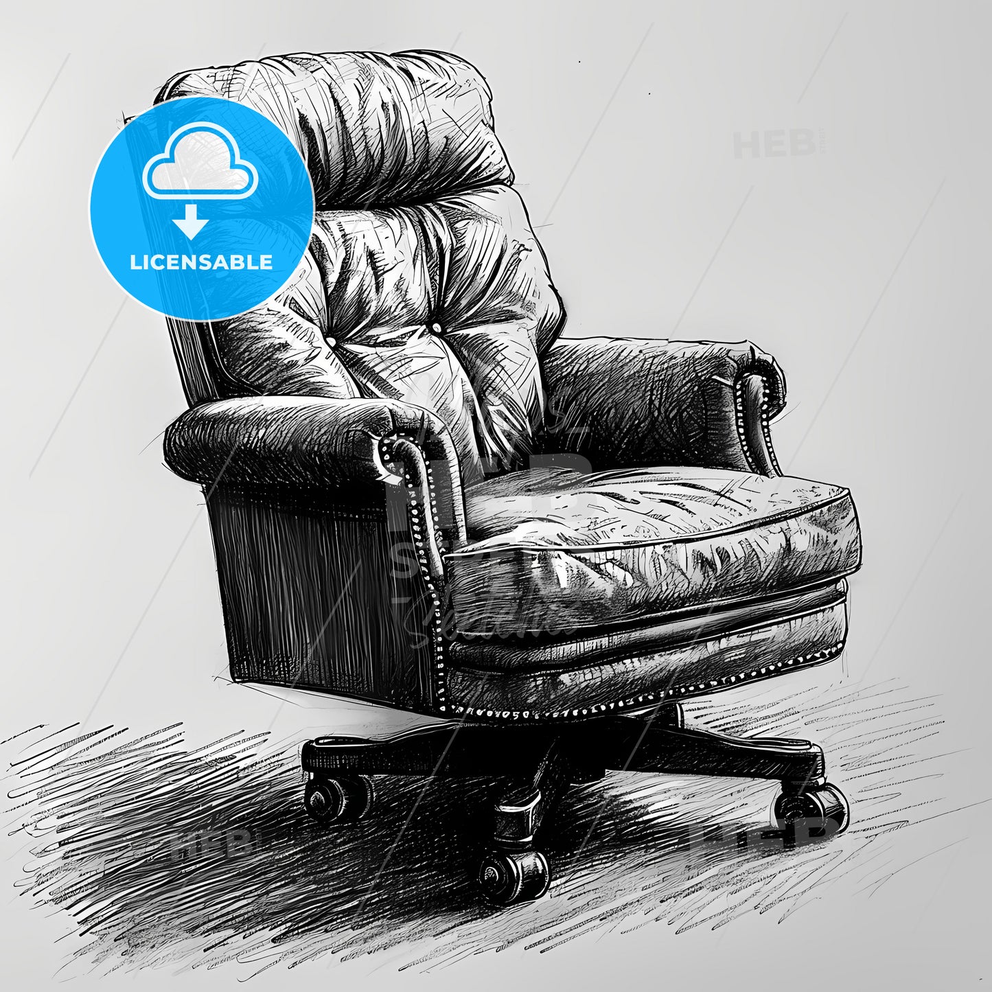 Pencil Hand-Drawn Sketch Of An Office Chair, A Black And White Drawing Of A Chair