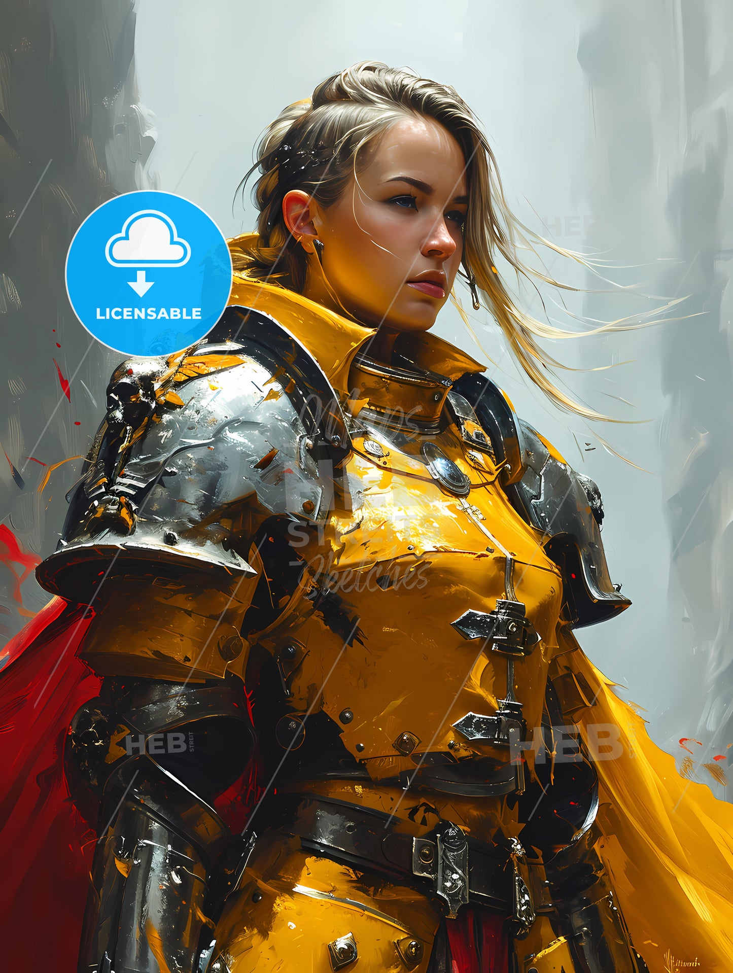 Gouache Painting Of A Blonde, A Woman In A Garment