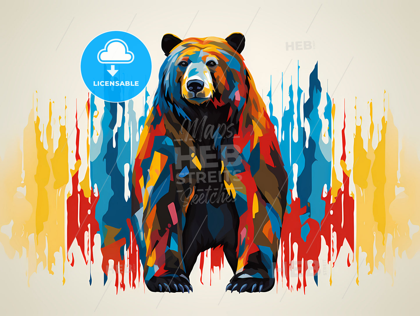 Minimalist Bear Line Art, A Colorful Bear With A White Background