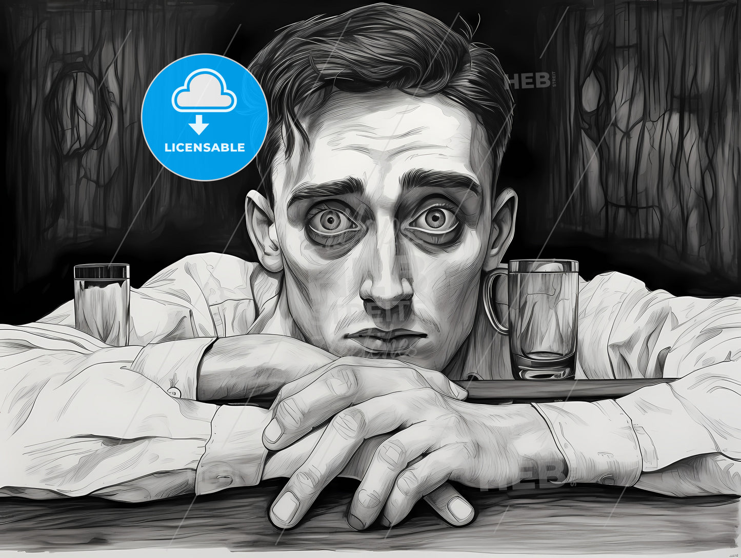 A Depressd Waiter, A Man With His Arms Crossed On A Table