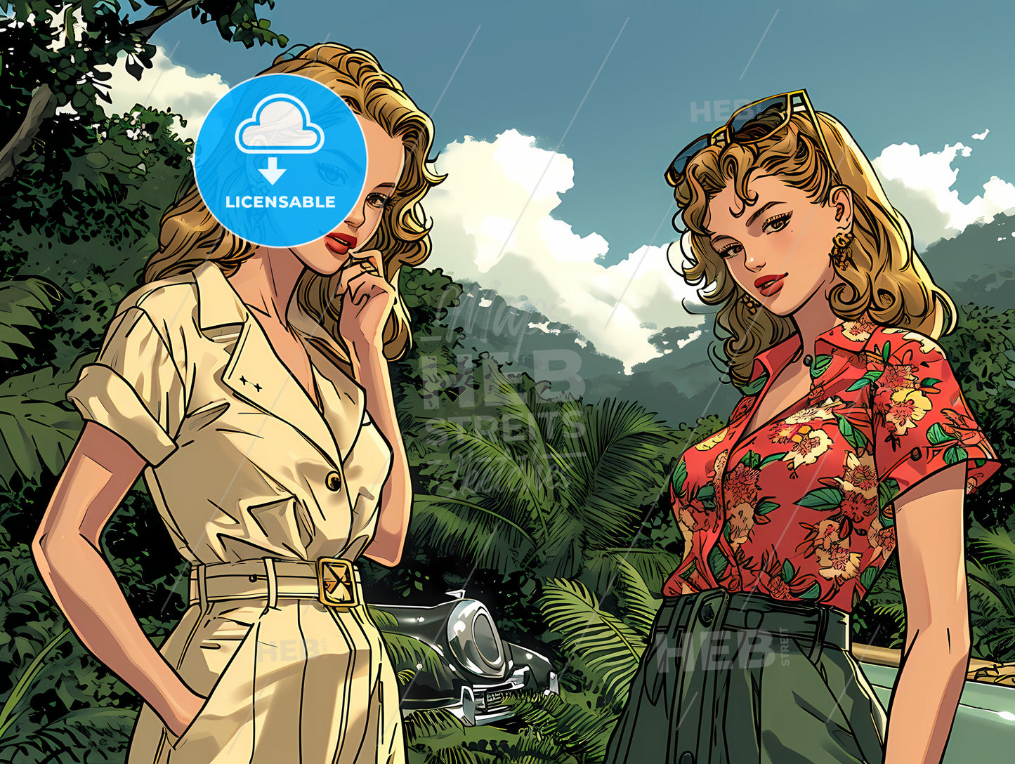 Two Happy Beautiful Moms, A Couple Of Women Standing In Front Of Trees