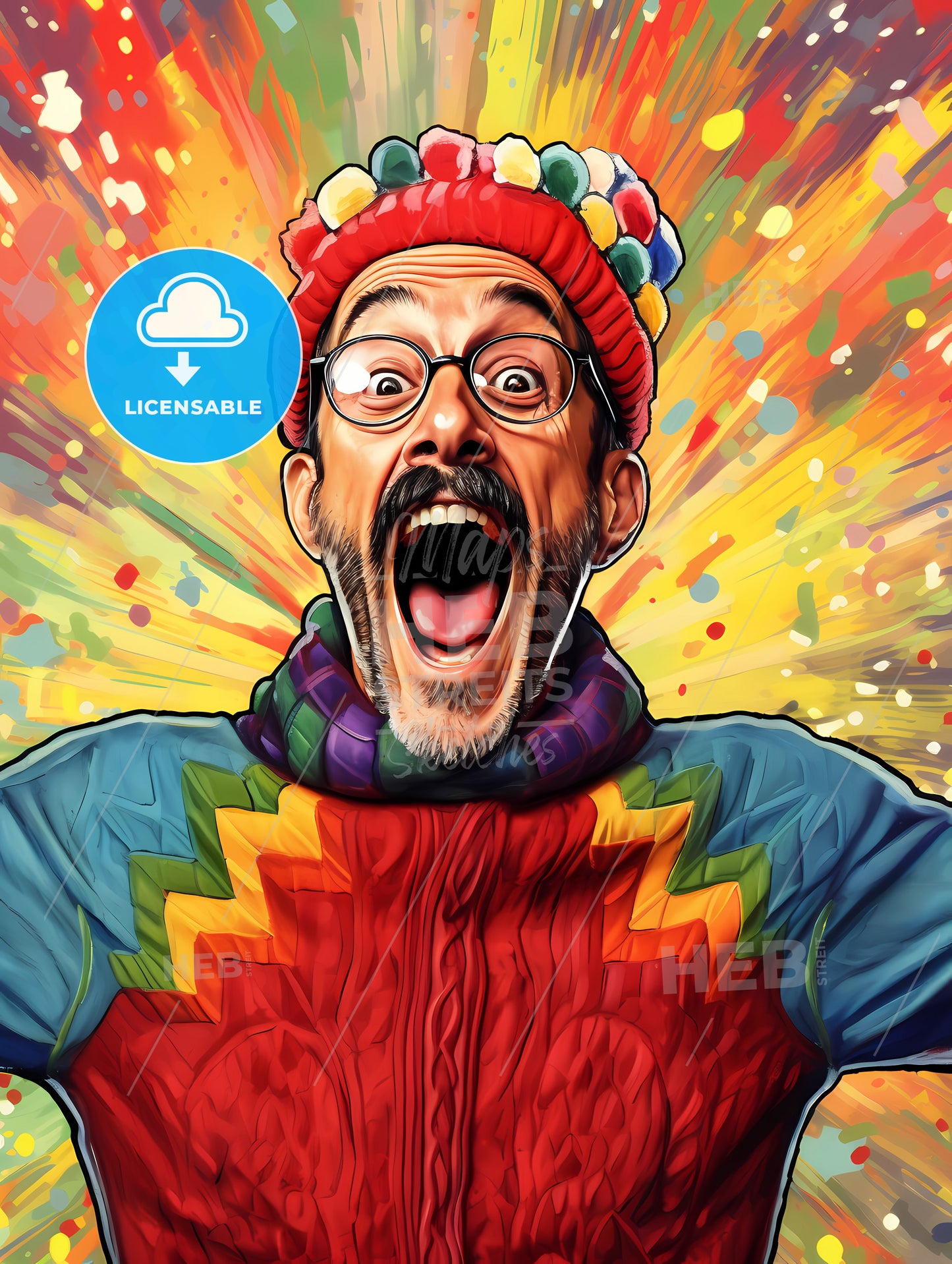 Happy Suprised Man Wearing Santa Hat, A Man With A Hat And Glasses