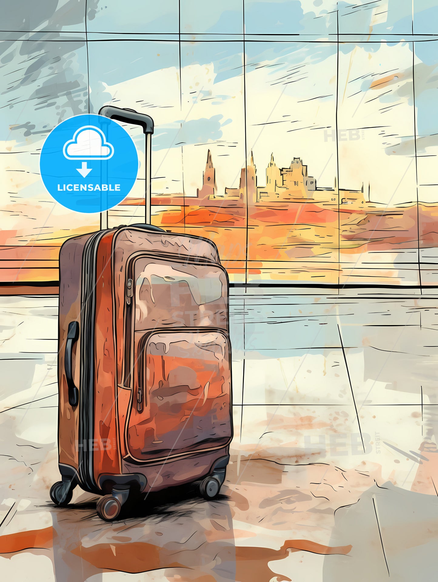 Travel Suitcase At The Airport, A Suitcase In Front Of A Window