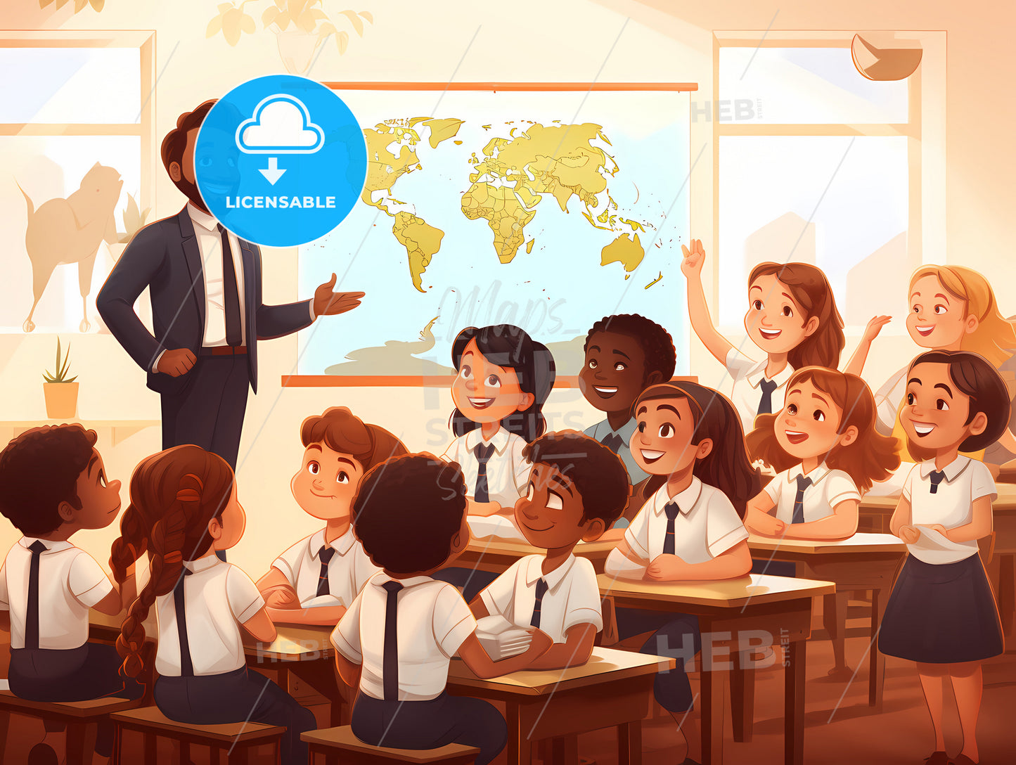 Multi Racial Elementary School, A Man Standing In Front Of A Classroom With Kids