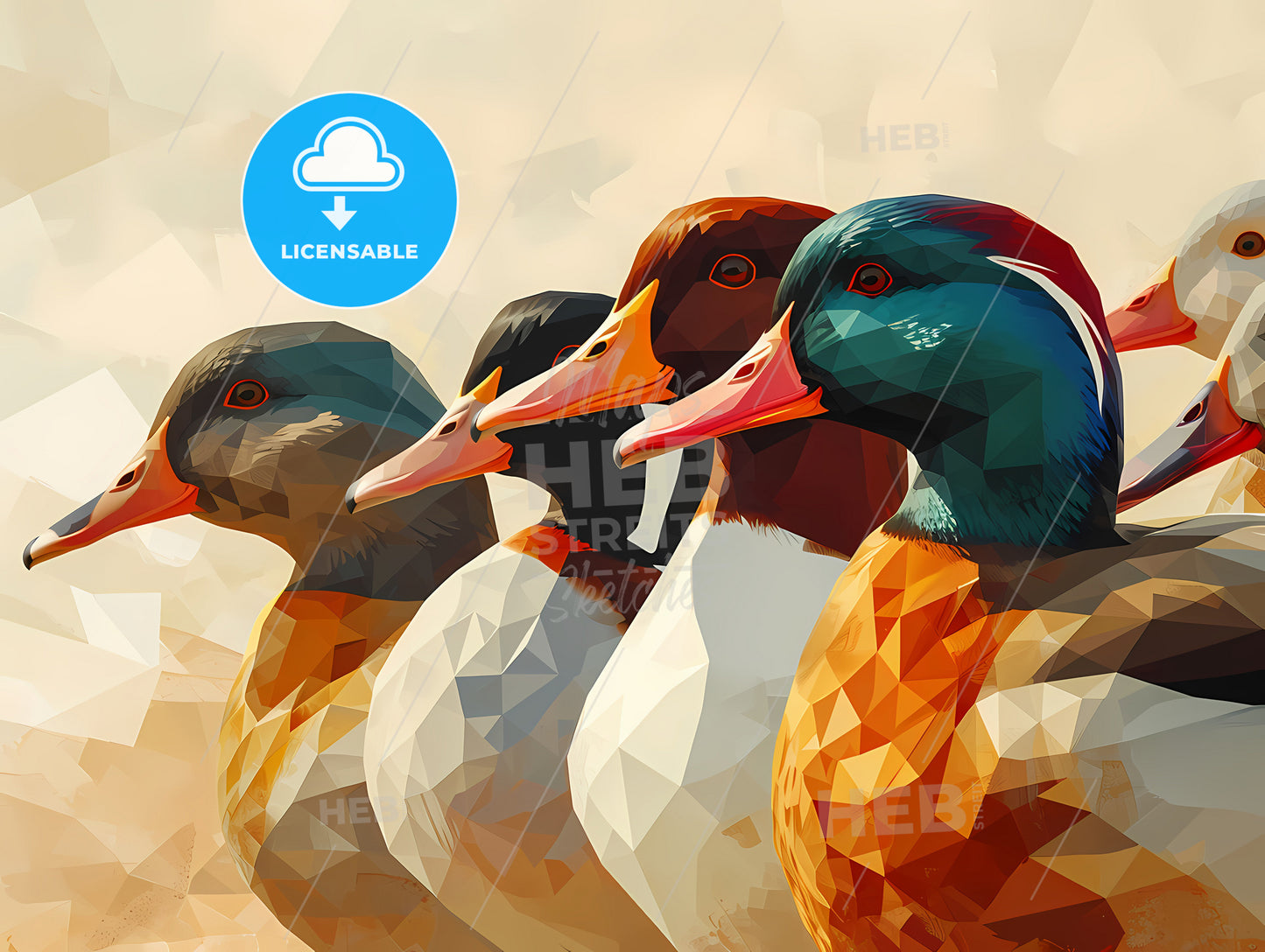 Duck Print, A Group Of Ducks In A Row