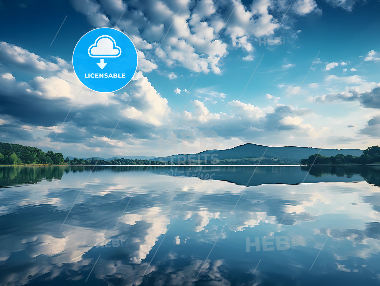 Flowing Clouds, A Body Of Water With Trees And Clouds In The Sky
