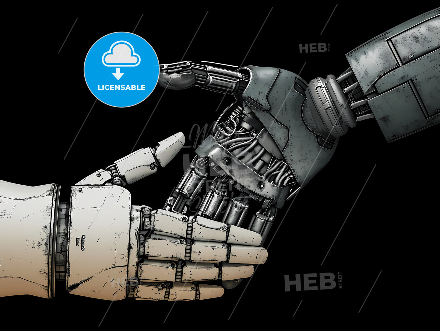 Humand Hand And Roboter Hand, A Robot Hand Touching Another Robot Hand